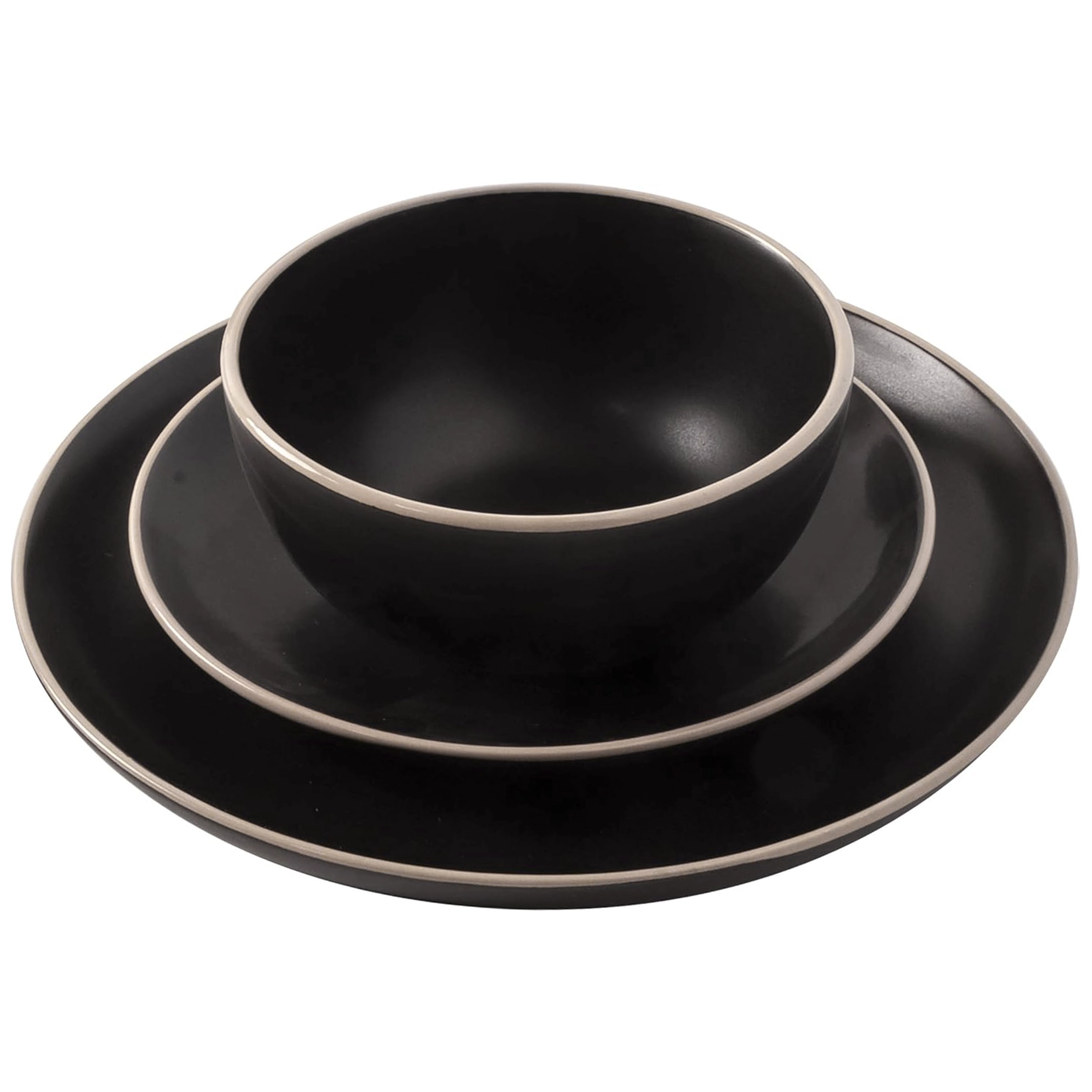 Gibson Home Rockaway 12 Piece Stoneware Dinnerware Set Black