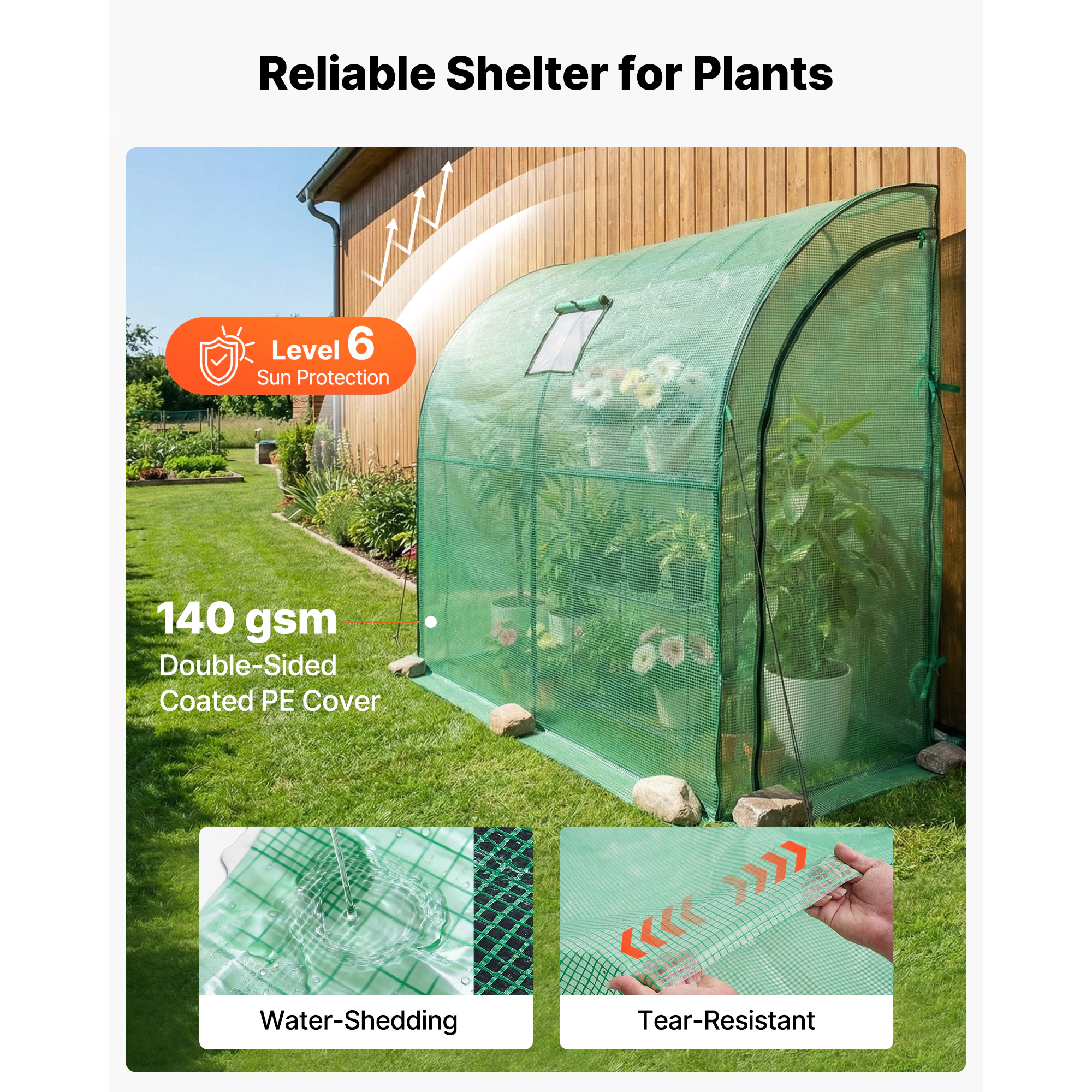 HONGGE Walk-in Green House Greenhouse with Shelves High Strength PE Cover with Zipper Door and Steel Frame Assembly in