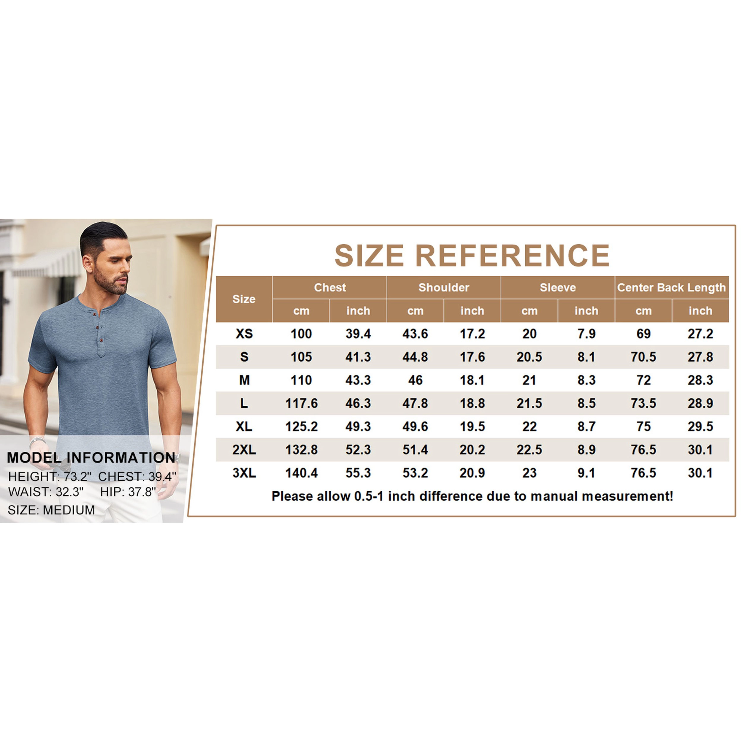 COOFANDY Mens Casual Short Sleeve Henley Shirt  Button Placket Crew Neck Tees