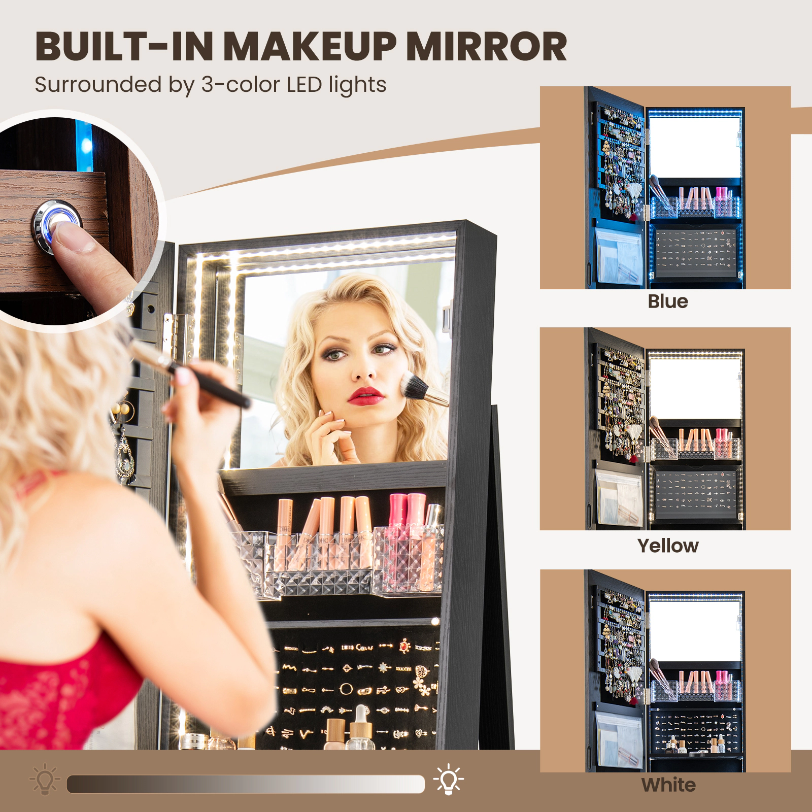 Hivvago Standing Jewelry Cabinet with Adjustable LED Lights