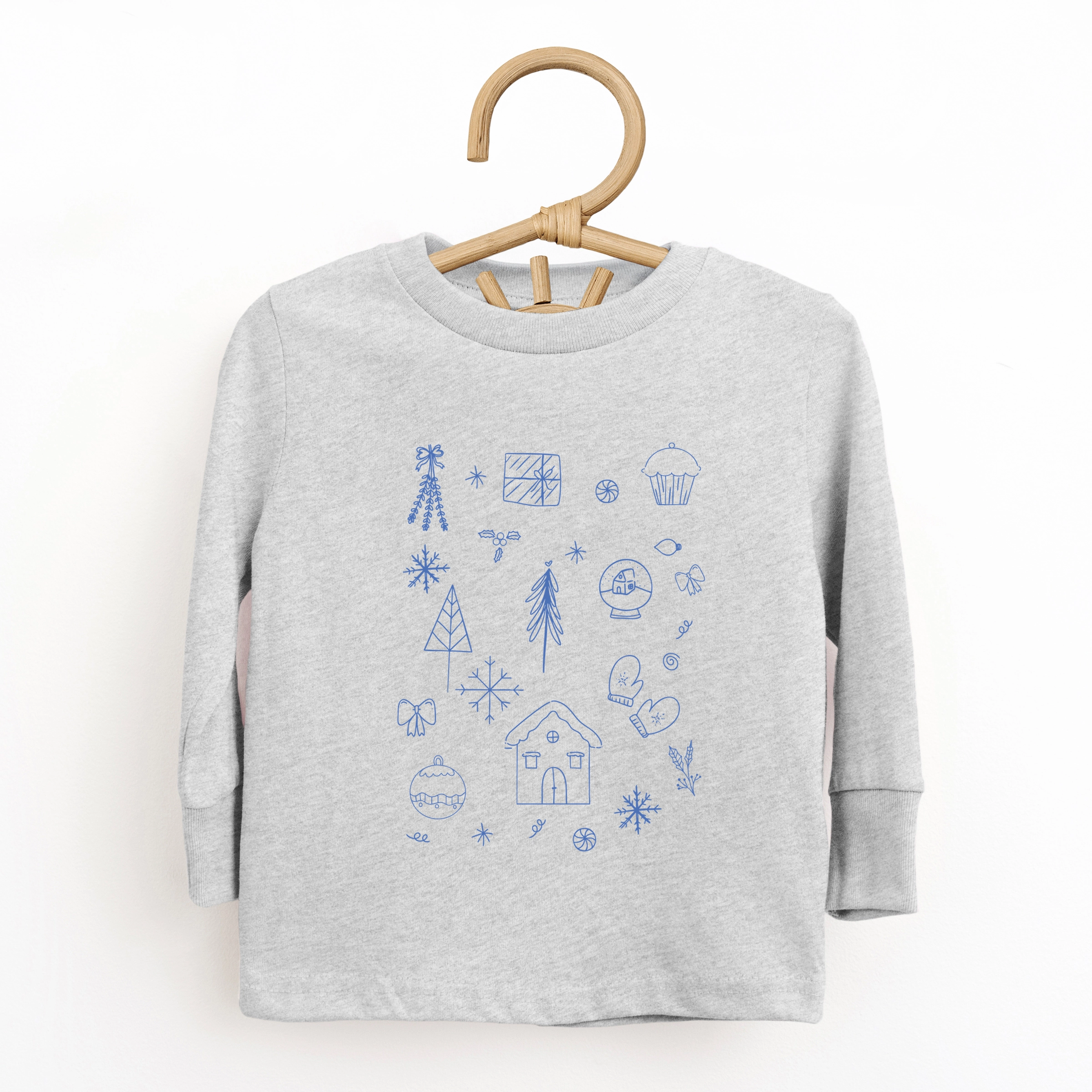 The Juniper Shop - Toddler Long Sleeve Graphic Tee Christmas Blue Sketches