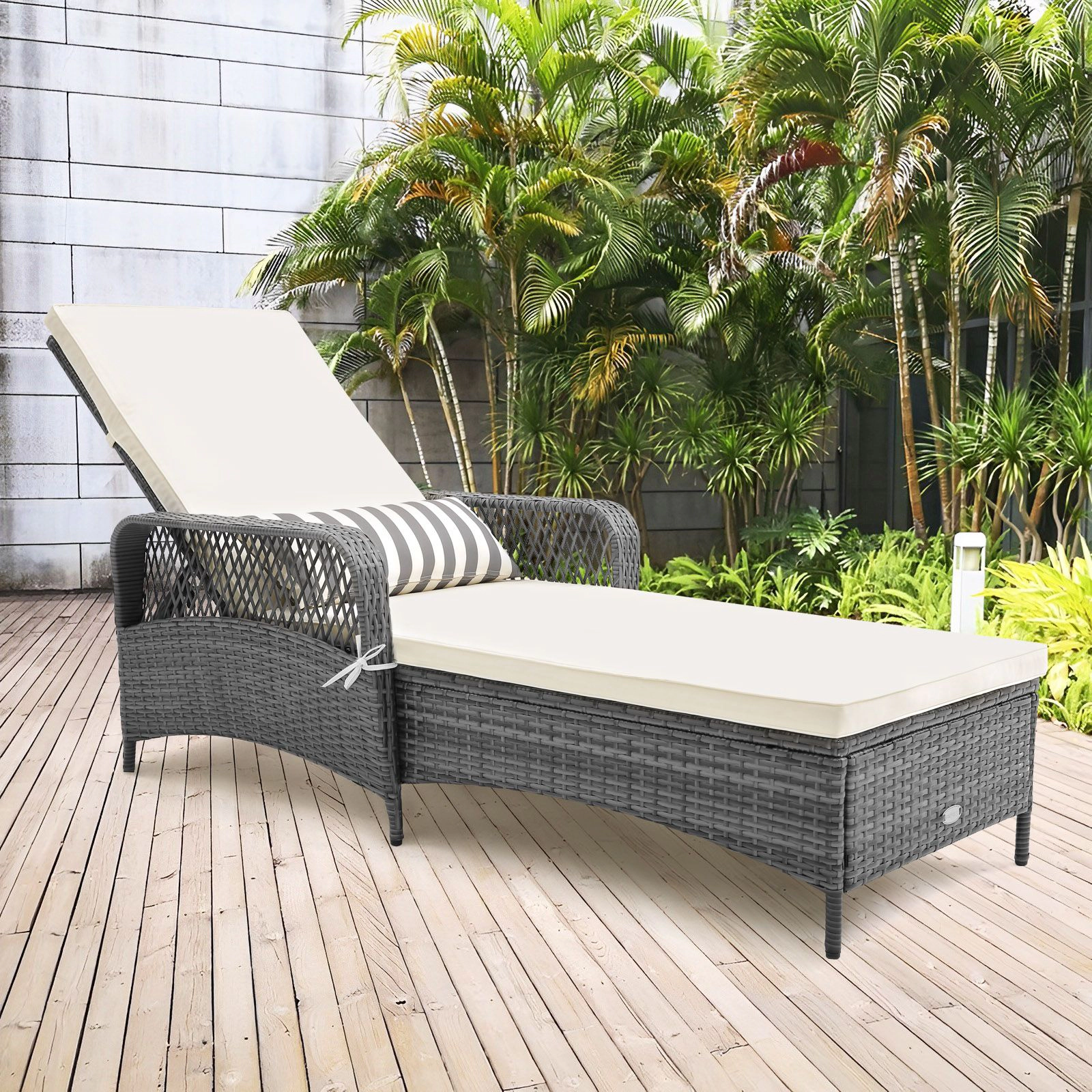 SlickBlue 6-Level Adjustable PE Rattan Patio Chaise Lounge
