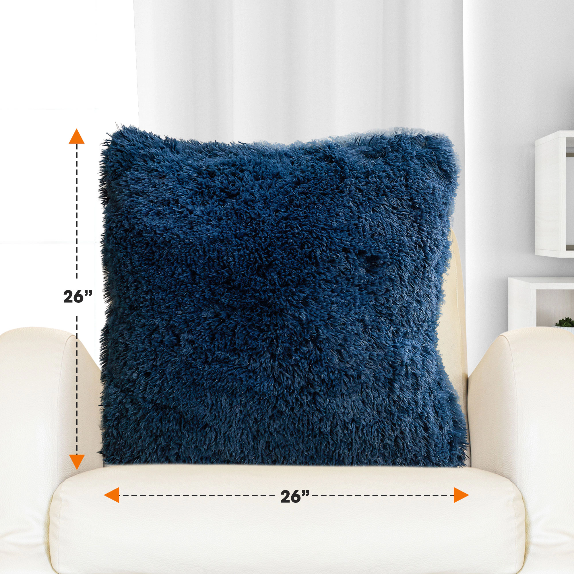 Cheer Collection 26-Inch Dual-Sided Shaggy Faux Fur Square Throw Pillows with Inserts, 2-Pack