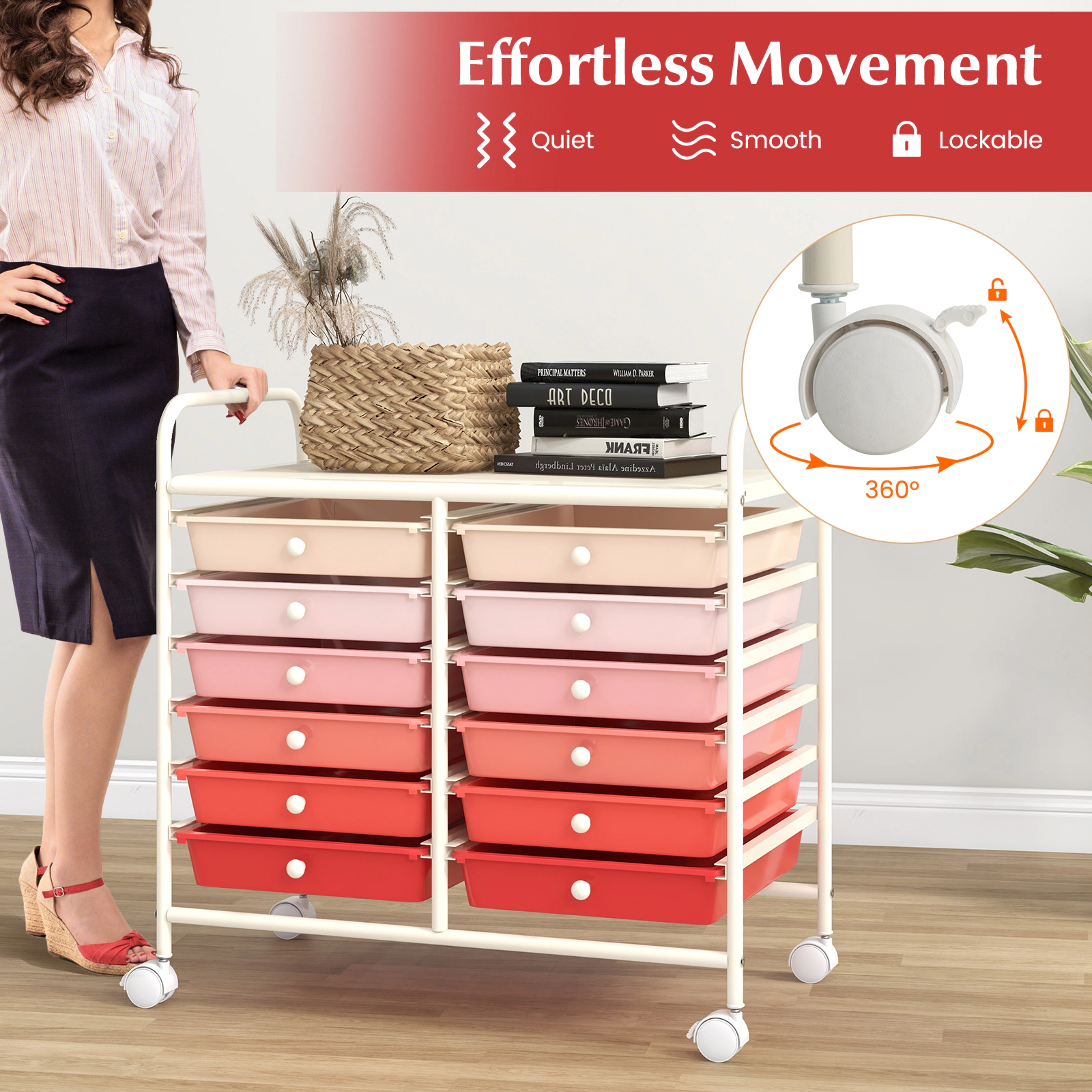 SUGIFT 34-in 12-Drawer Rolling Cart Home Office Supply Organizer with Removable Trays and Locking Wheels