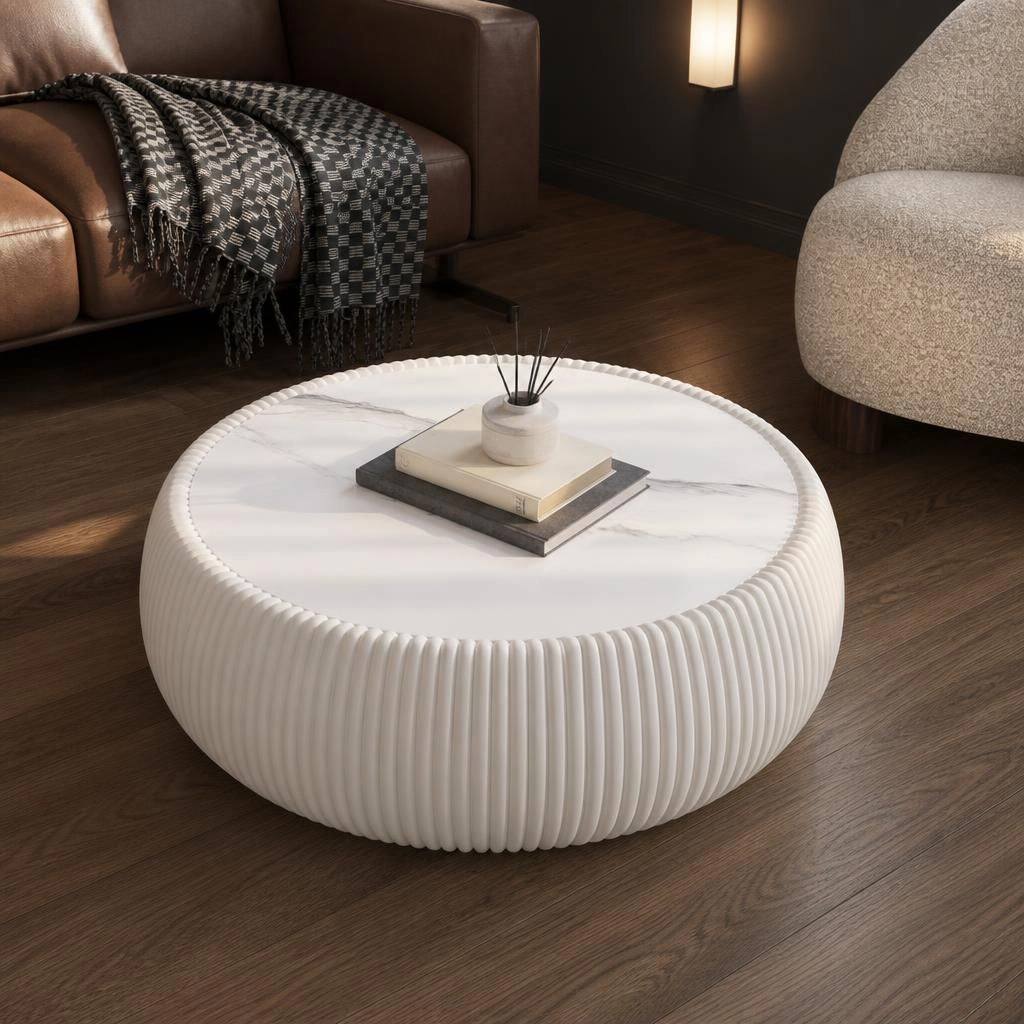 GOODSILO Round Low Profile Multi Material Accent Table