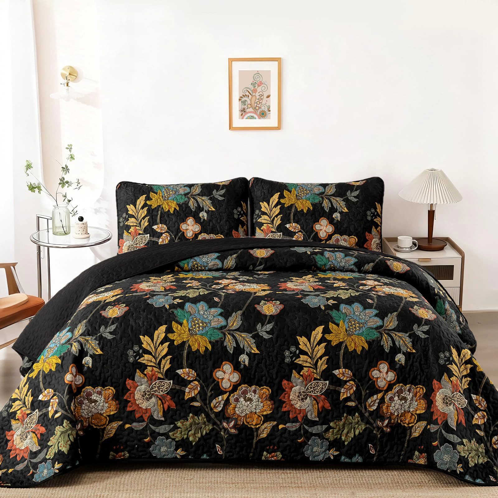 PUPWE Flquilt Set Queen  Modern Farmhouse Botanical Bedspread
