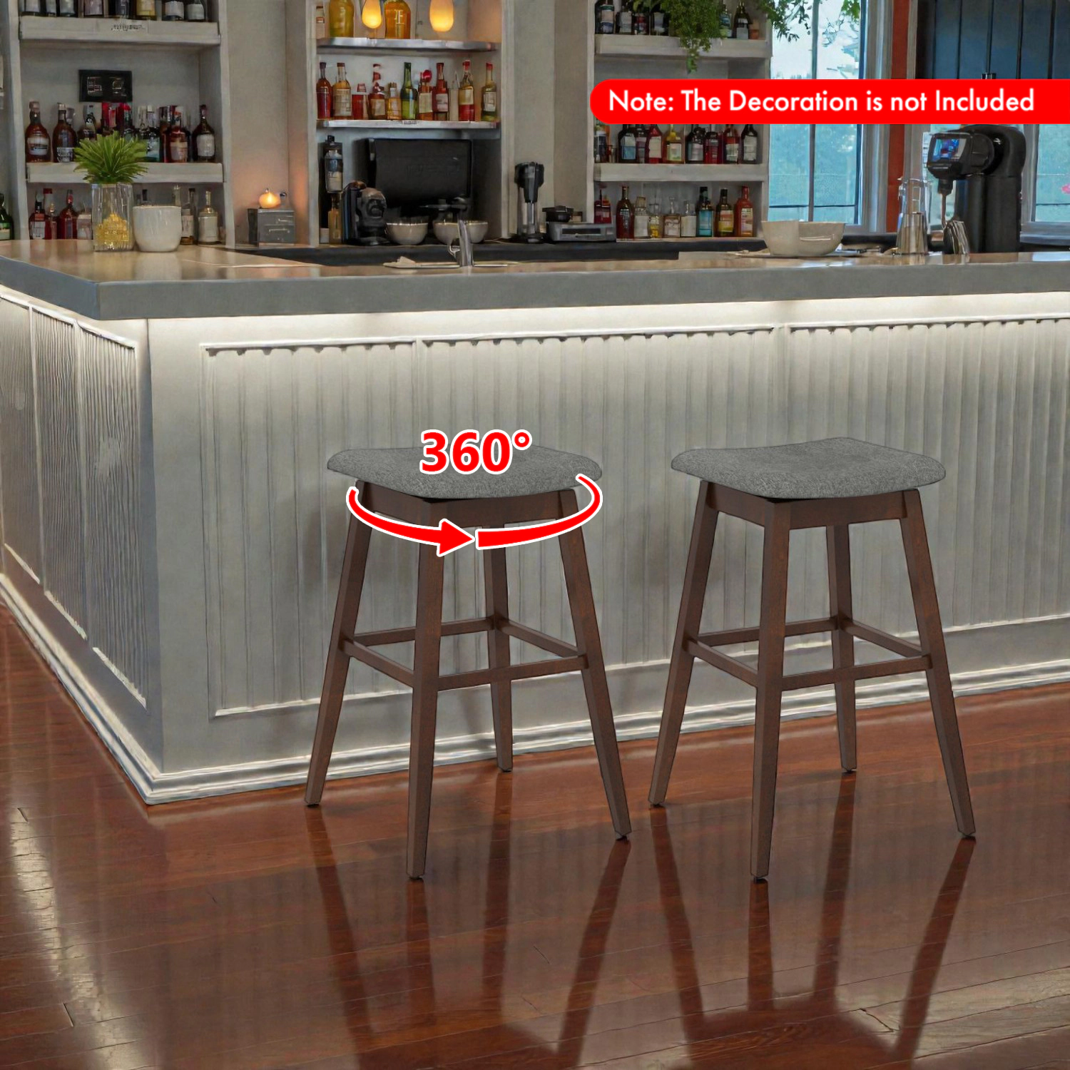 Hivvago Swivel Counter Bar Stools with Wooden Legs and Integrated Footrest - Set of 2