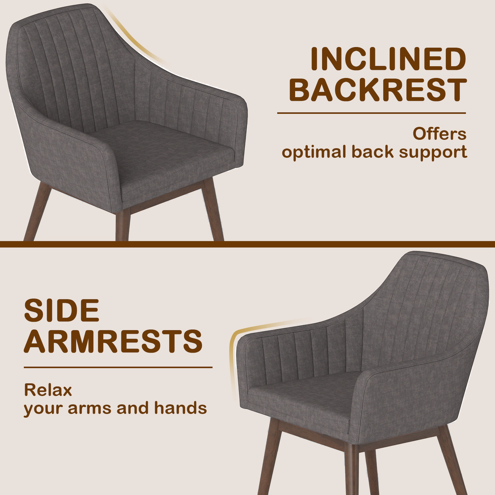 SUGIFT Upholstered Dining Accent Chairs Set of 2 with Padded Backrest and Seat 286-Lb Capacity Dark Gray + Espresso