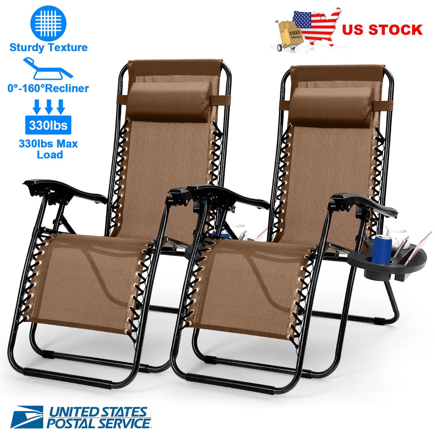 GBruno 2-Pack Zero Gravity Lounge Chair With Side Tray