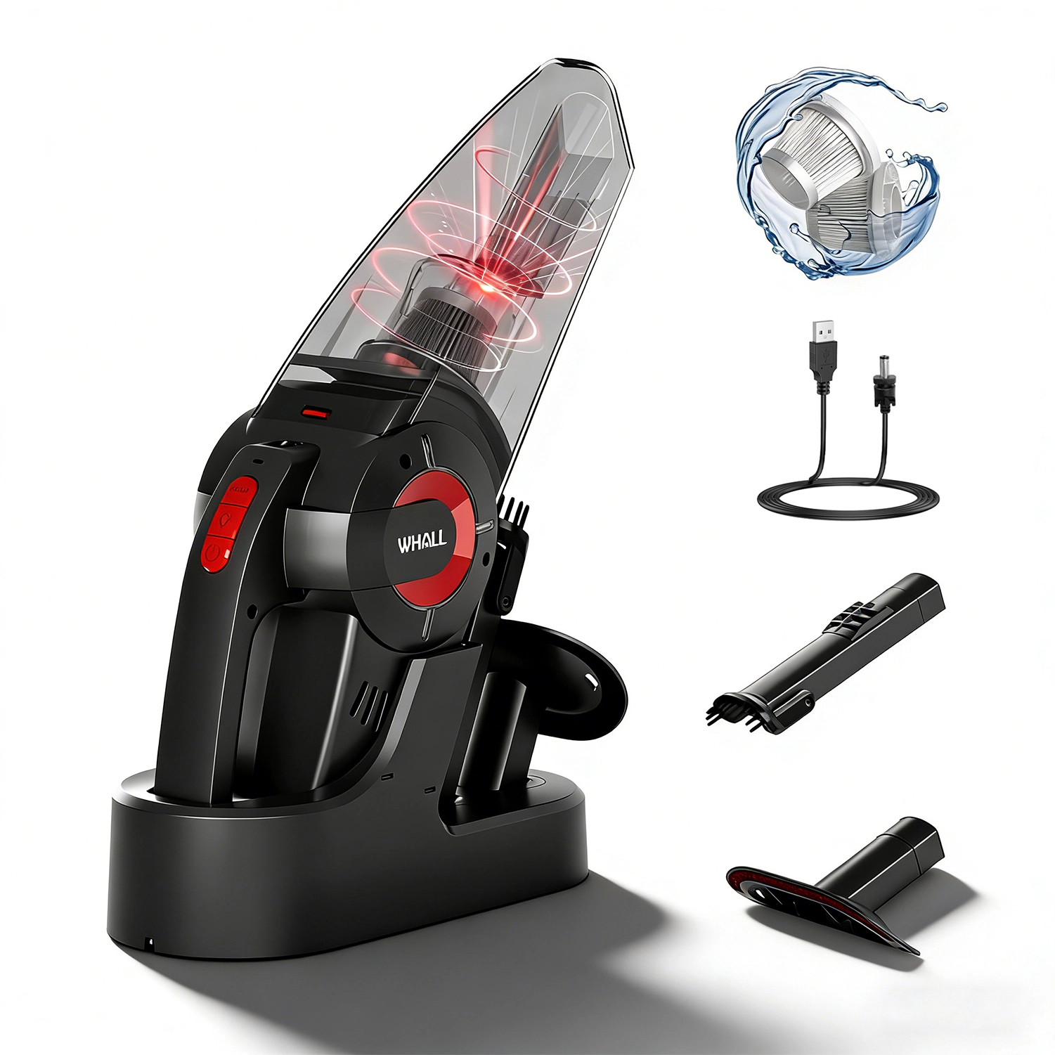 WHALL - Cordless Handheld Car Vacuum, 9KPa Strong Suction, Wet/Dry Use, Rechargeable Portable Cleaner with LED Light