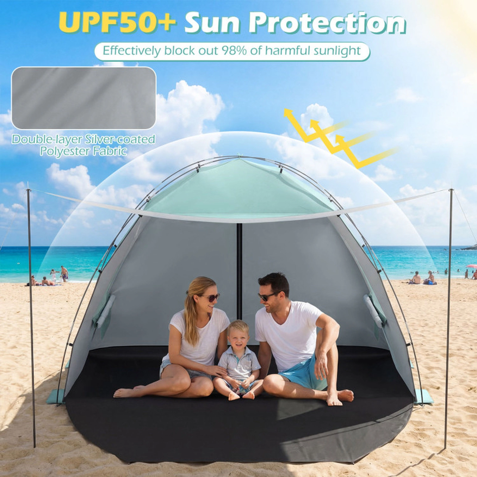 SUGIFT Beach Tent Sun Shelter with Canopy and Extended Floor 87-in Long 6-lb Portable Green