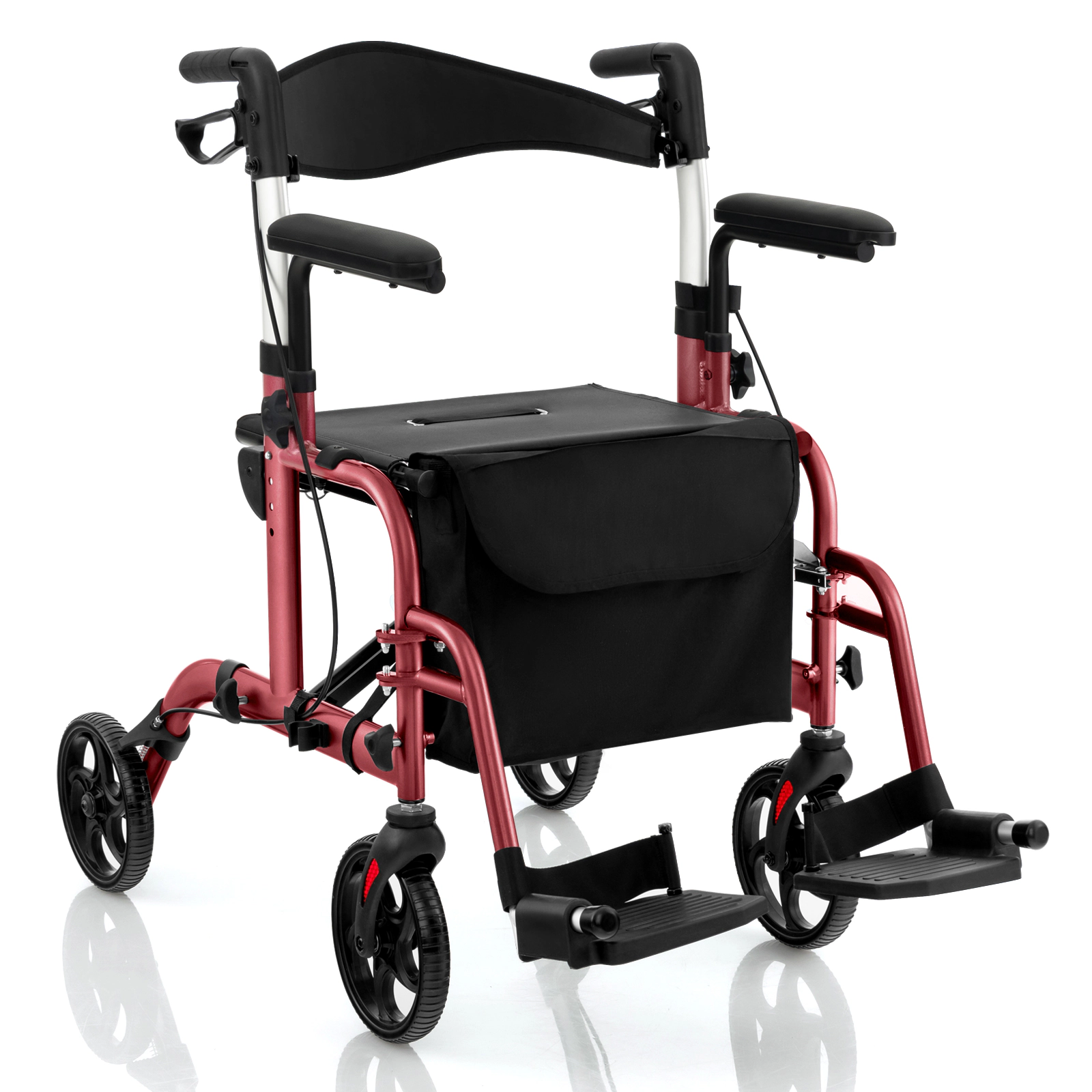 SUGIFT 300-lb Capacity 2-in-1 Folding Rollator Walker with Seat Dual Hand Brakes and Folding Footrests