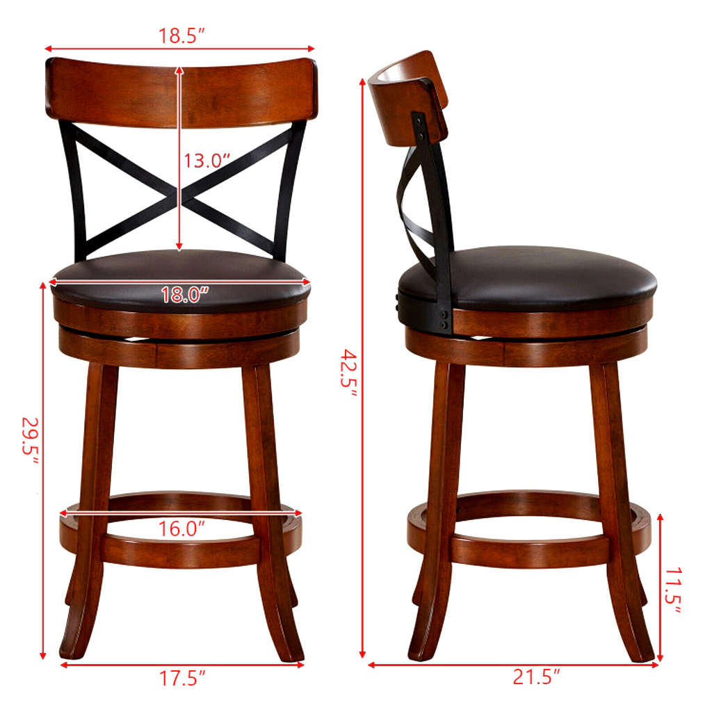 Hivvago 2-Piece Swivel Bar Chair Set with Solid Rubberwood Legs and Upholstered Seats