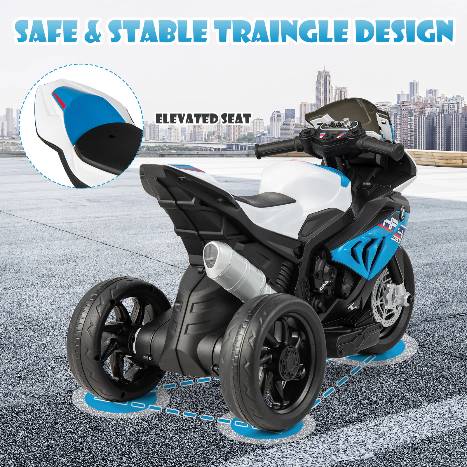 Glintex 12V Kids Ride-On Motorcycle with High-Low Speed and a USB Port