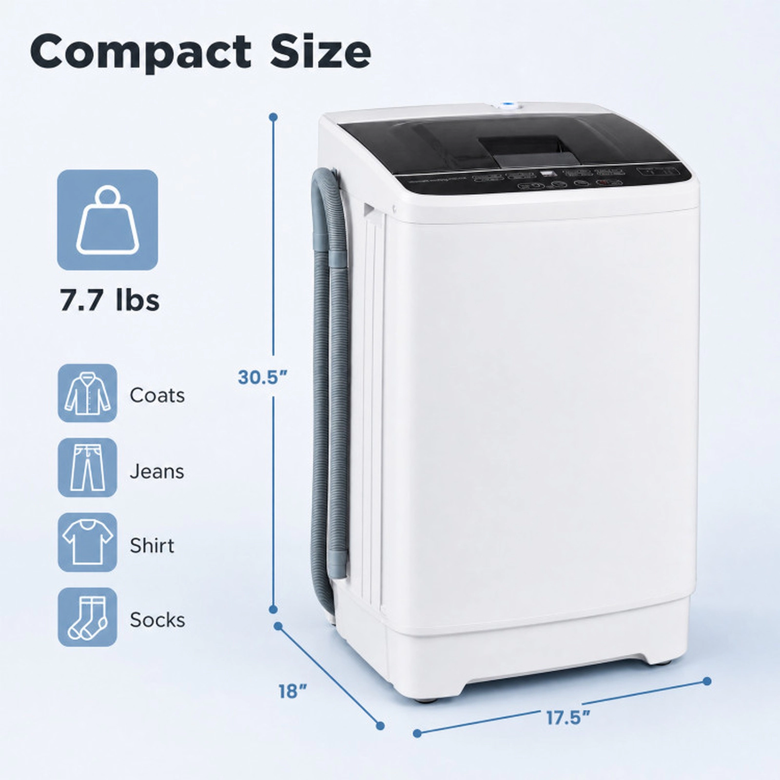 SUGIFT White 7.7-lb Full Automatic Portable Washing Machine with 8 Wash Programs 16.4-in W 16.4-in D 27.5-in H