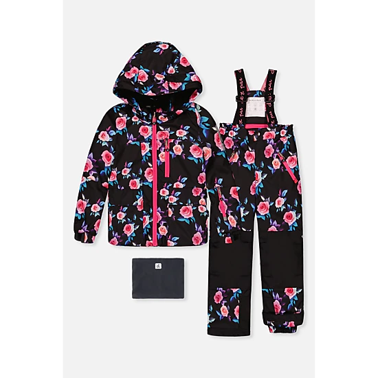 Deux par Deux Girls Rose Print Two Piece Play Snowsuit with Hooded Jacket and Snow Pants