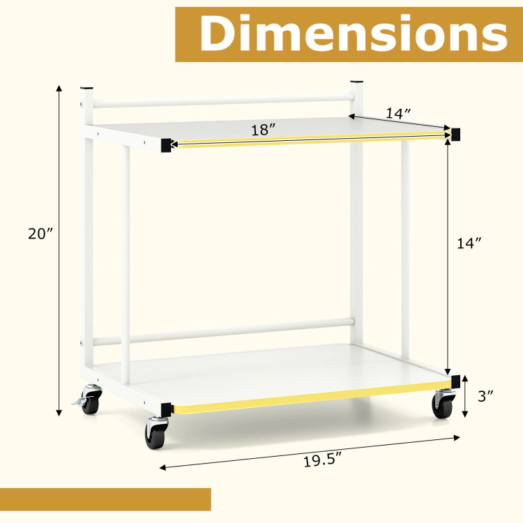 Hivvago Mobile Side Table 2-Tier Rolling End Table With Open Shelves & Golden Trimmed Edges