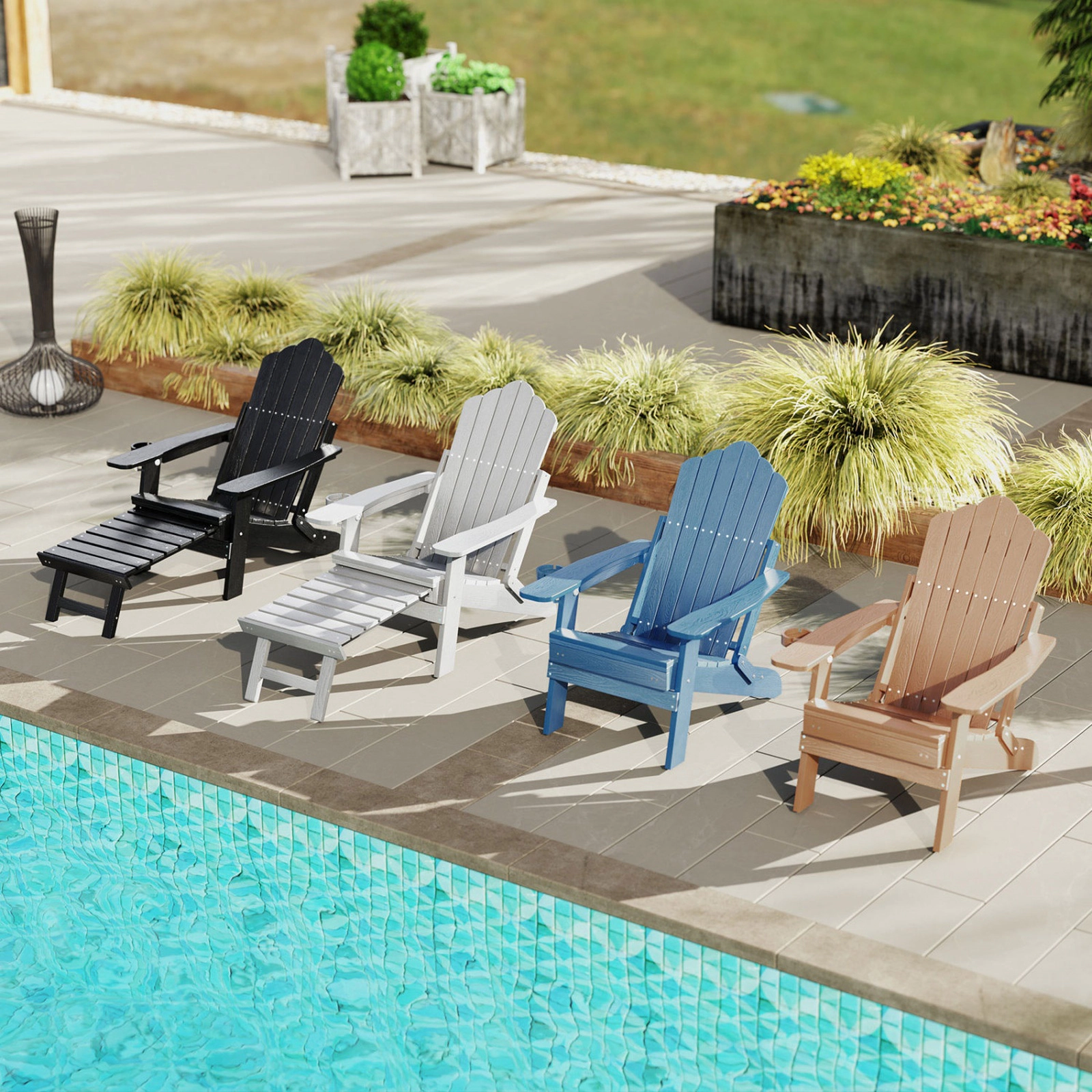 SUGIFT Navy HIPS Folding Adirondack Chair with Retractable Footrest 47-in W 30.5-in D 400-lb Seat
