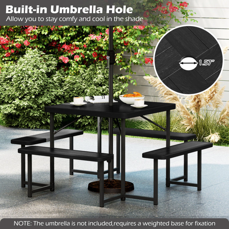 Hivvago Outdoor Square Picnic Table Bench Set For 4-8 People With Umbrella Hole