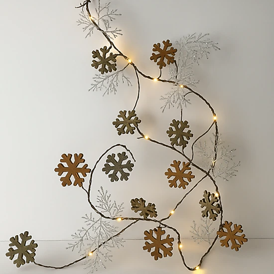 Elegani 20 LED Glitter Snowflake String Lights - 7.5 ft Copper Wire ...