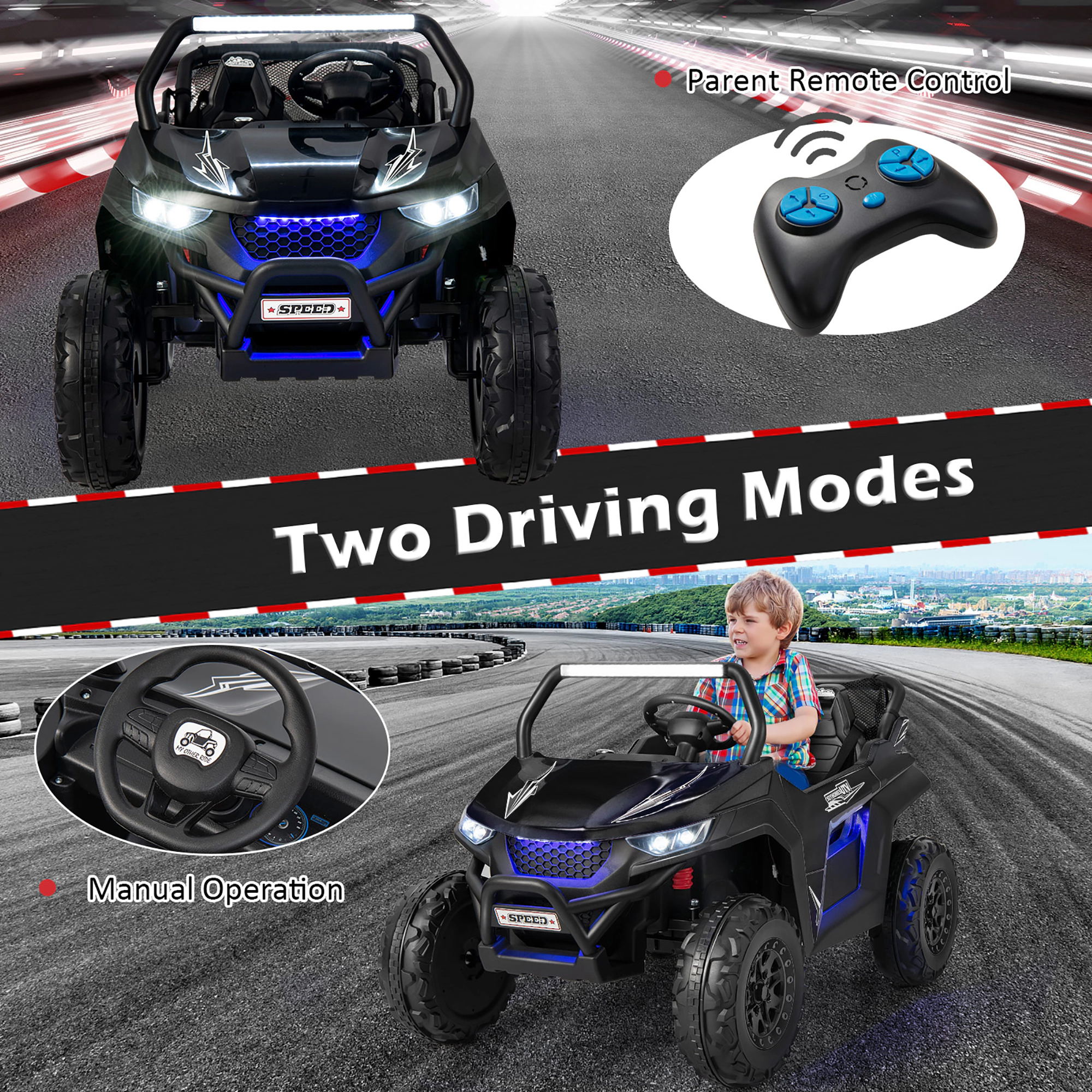 Costway 12V 2-Seater Kids Ride On UTV RC Electric Vehicle Suspension w/ Lights & Music Red