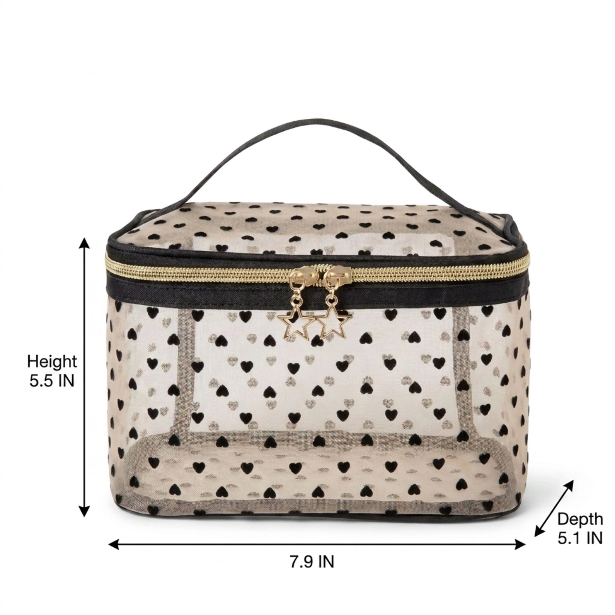 Alilang Unisex Heart Print Mesh Makeup Bag Large Travel Cosmetic Toiletry Organizer with Handle