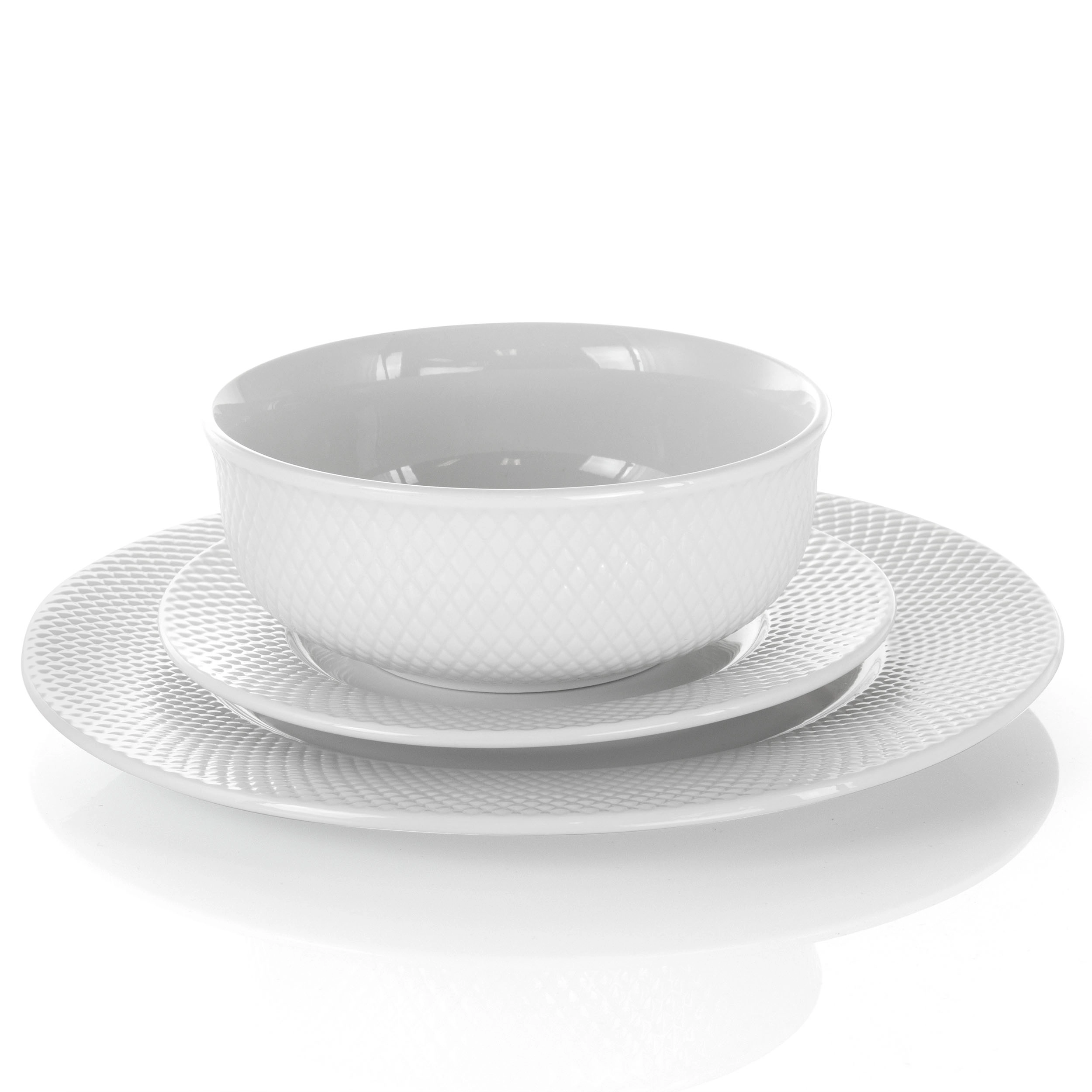 Elama Maisy 18 Piece Round Porcelain Dinnerware Set in White