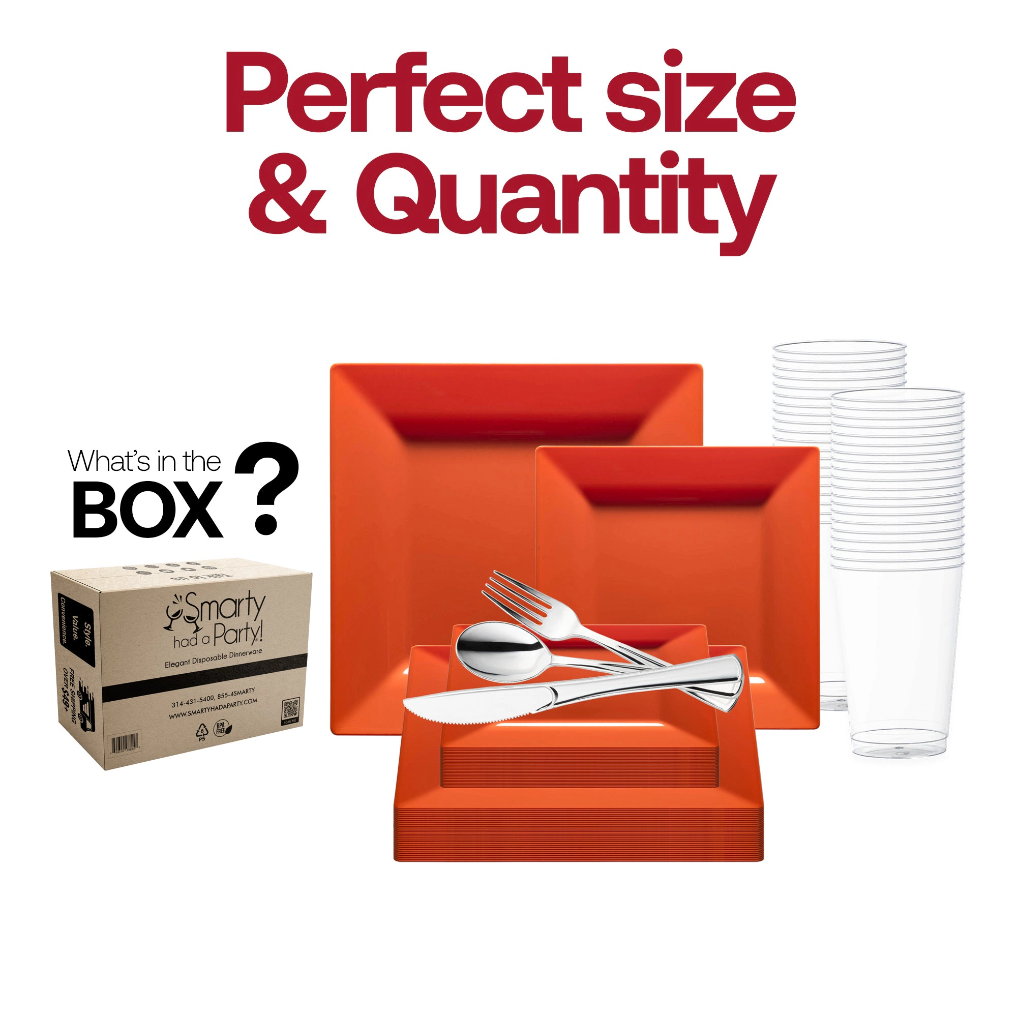 Smarty Had A Party Burnt Orange Square Plastic Plates Wedding Value Set