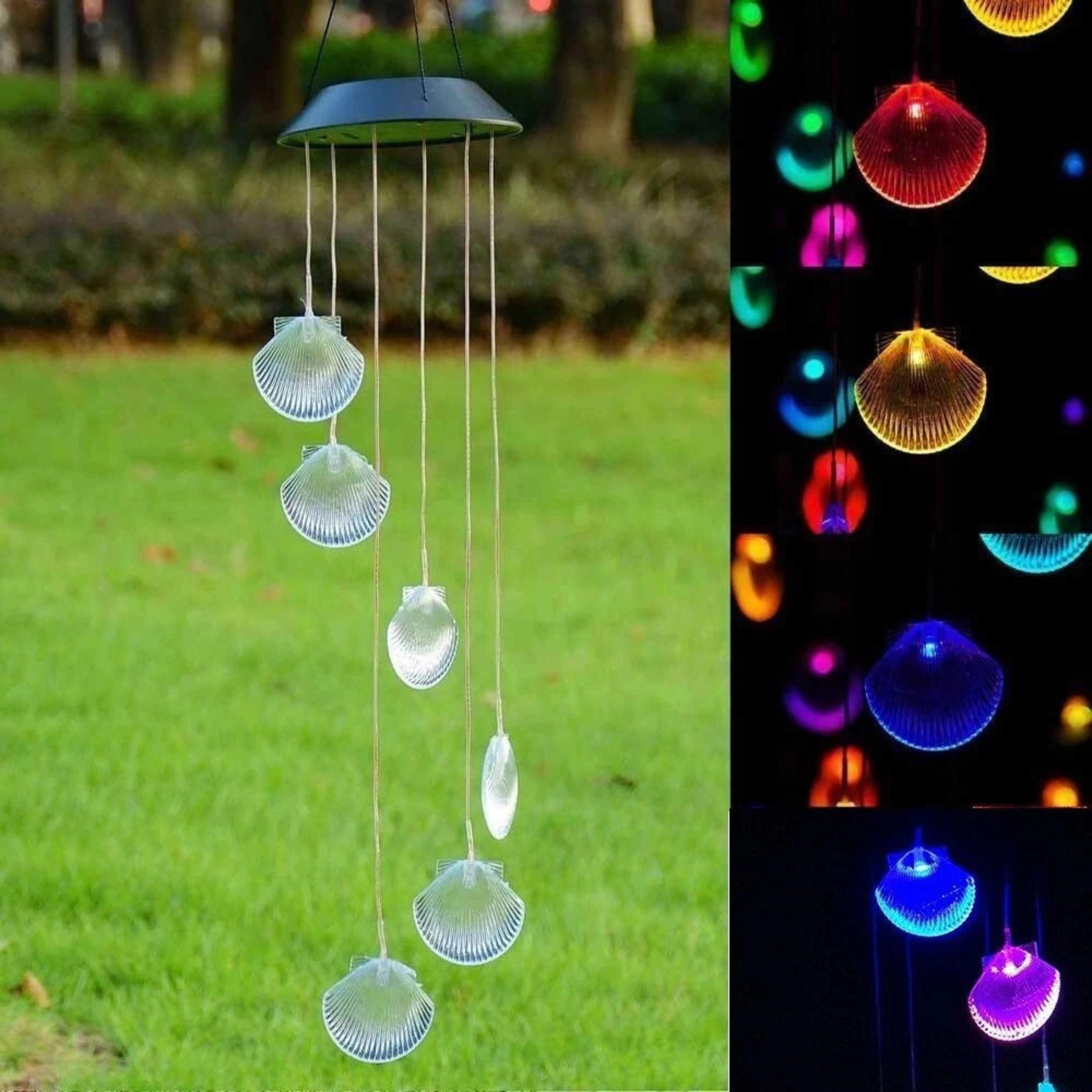 Home Collection Solar Color Changing LED Shell Wind Chime Light