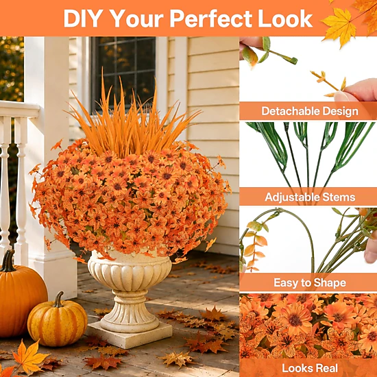 PUPWE 20 Artificial Fall Flowers Plants For Outdoors  Uv Resistant