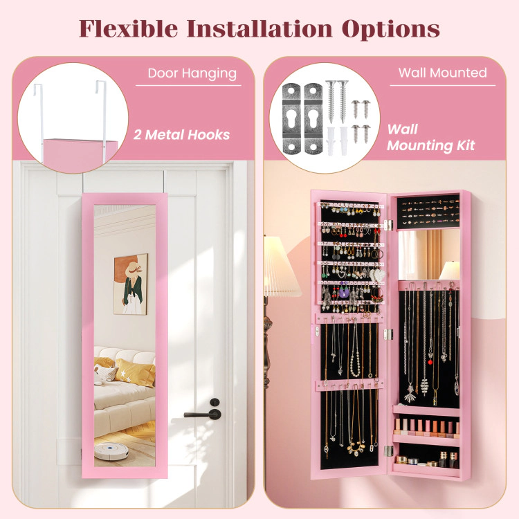 Hivvago Full Length Mirror Jewelry Cabinet with Ring Slots and Necklace Hooks