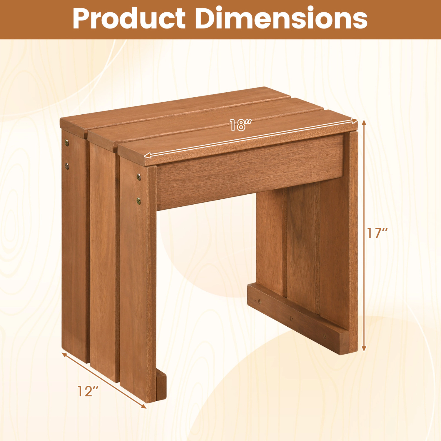 LJG Outdoor Garden Bench Single Person Patio Backless Bench with Solid Wooden Frame