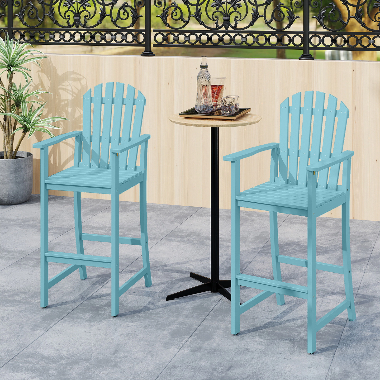 SUGIFT Turquoise Acacia Wood Adirondack Bar Chair, 31-Inch Seat, Footrest