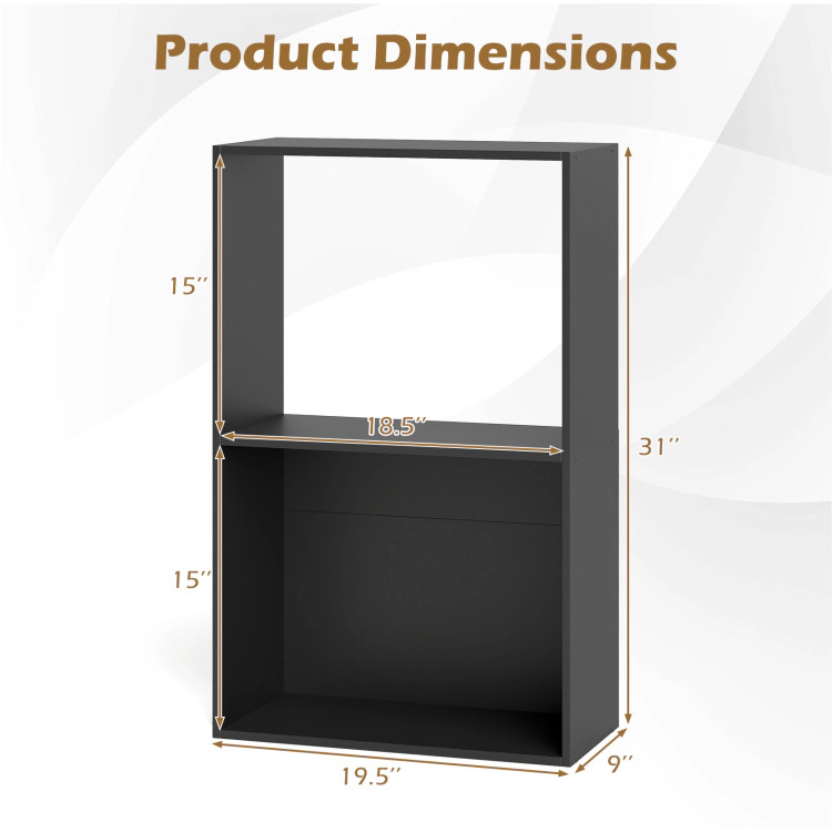 Hivvago Set of 2 3-Tier Bookshelf with Open Storage Compartment and Freestanding Display Shelf