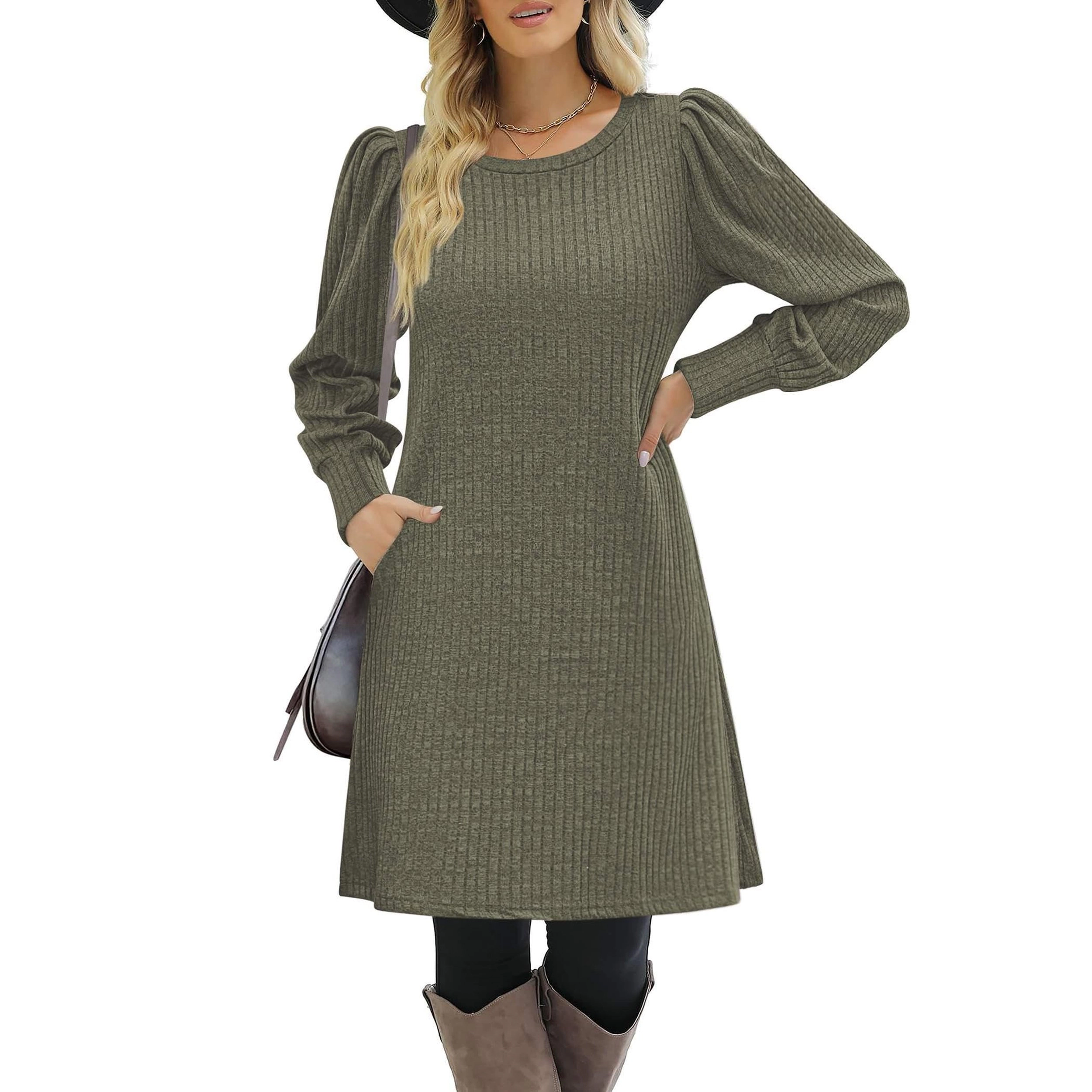 Zeagoo Women's Round Neck Long Sleeve Sweater Dress