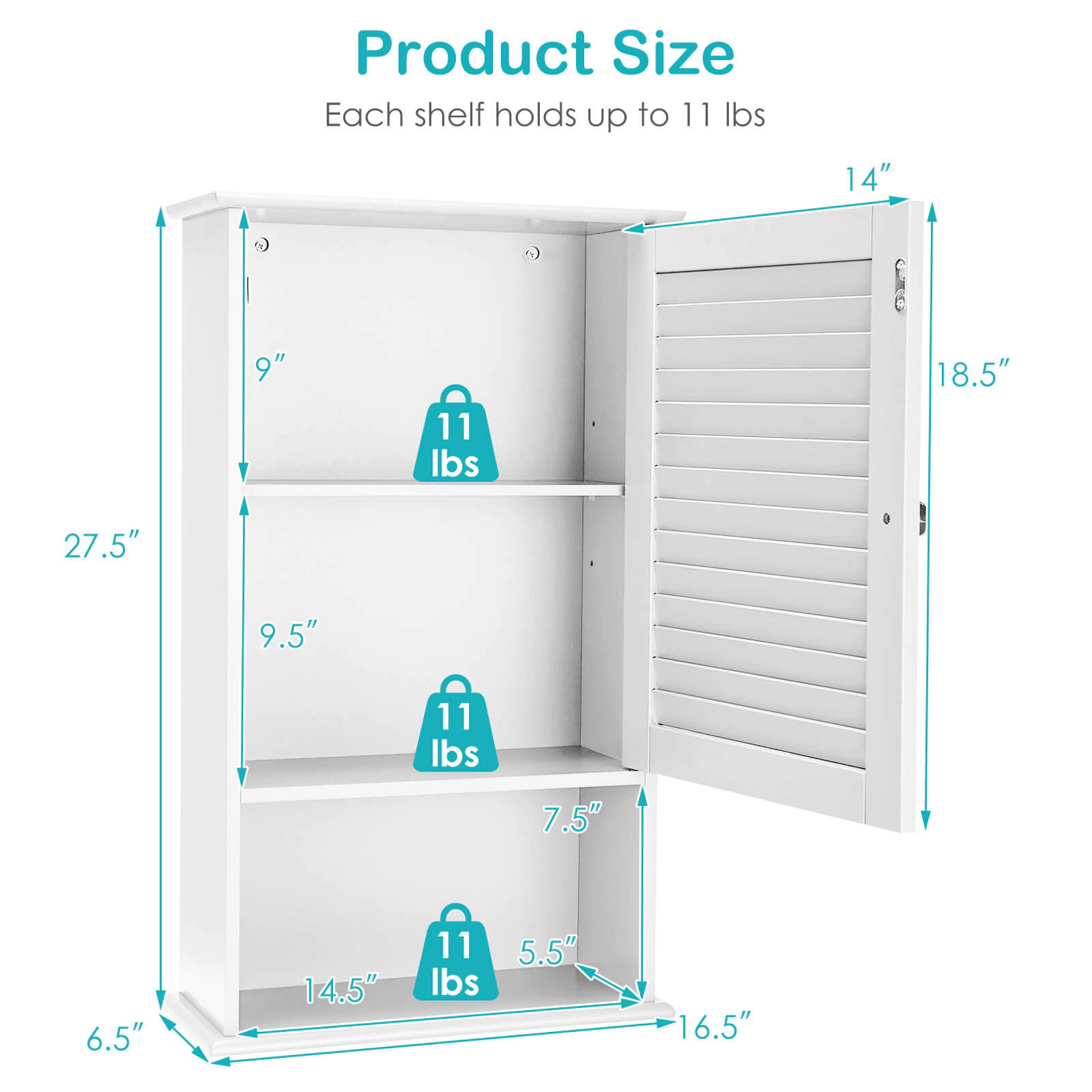 SUGIFT 3-Tier Wall Hanging Bathroom Storage Cabinet 27.5-in Tall 46-lb Capacity Brown/White/Gray