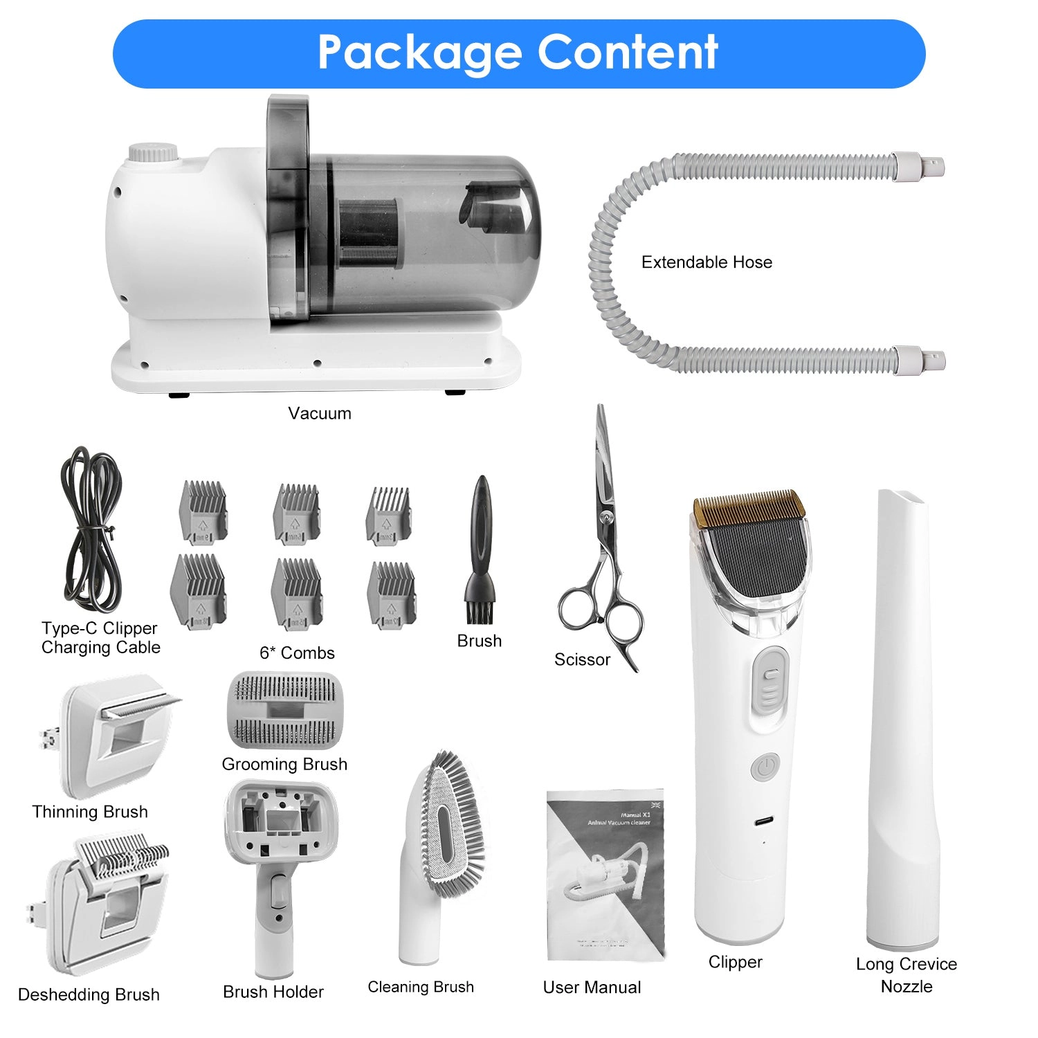 GBruno 7-Tool Pet Grooming Vacuum Kit