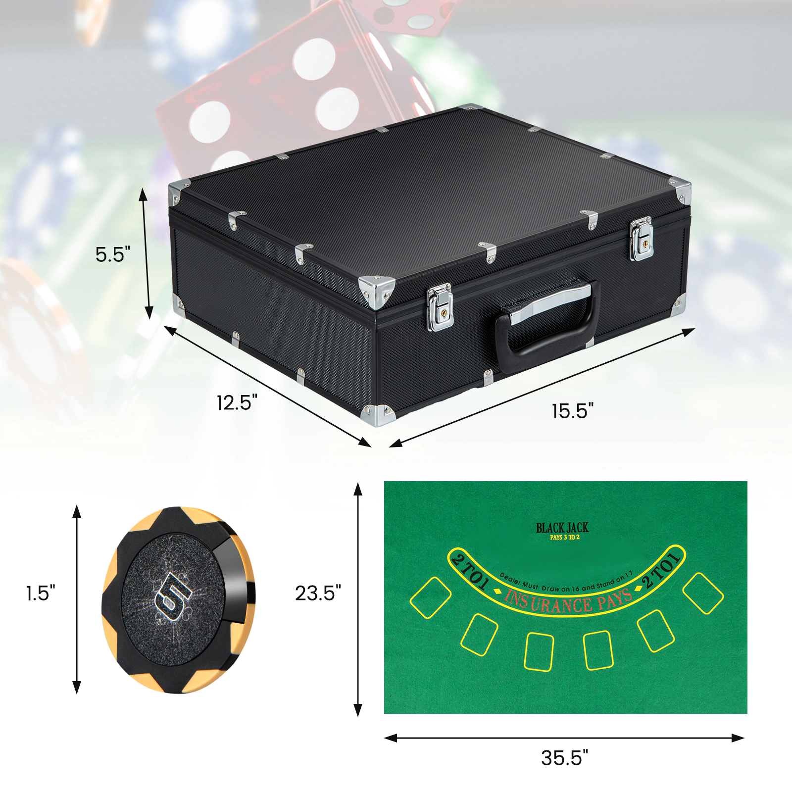 SUGIFT 14-Gram 300-Piece Poker Chip Set with Aluminum Case Card Shuffler Card Shoe 2 Decks and Poker Felt