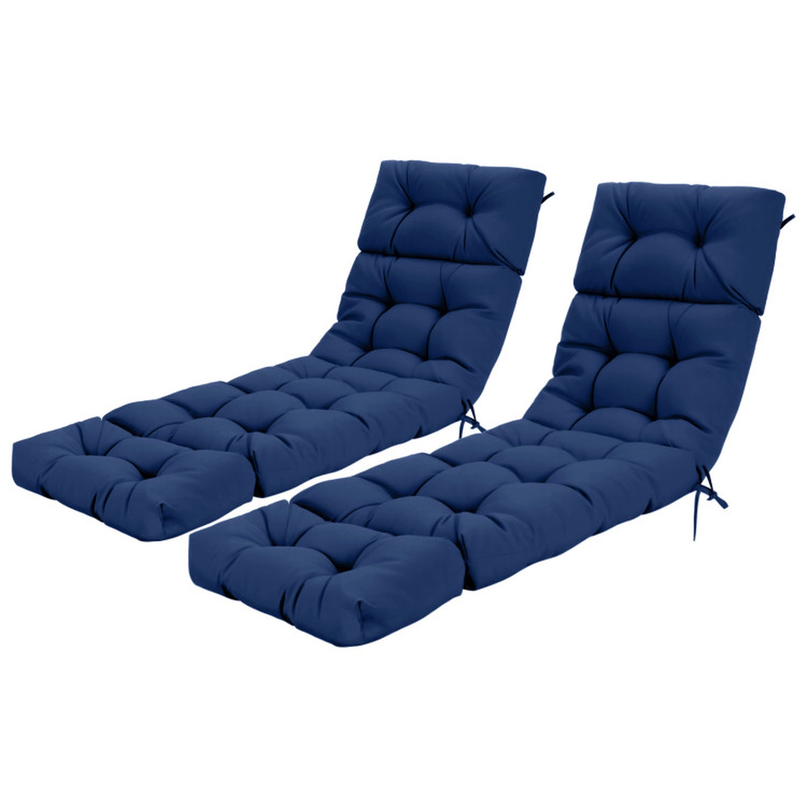 SUGIFT 2-Pack 73-in x 22-in Navy Waterproof Outdoor Lounge Chaise Cushions with High Back and 4 String Ties