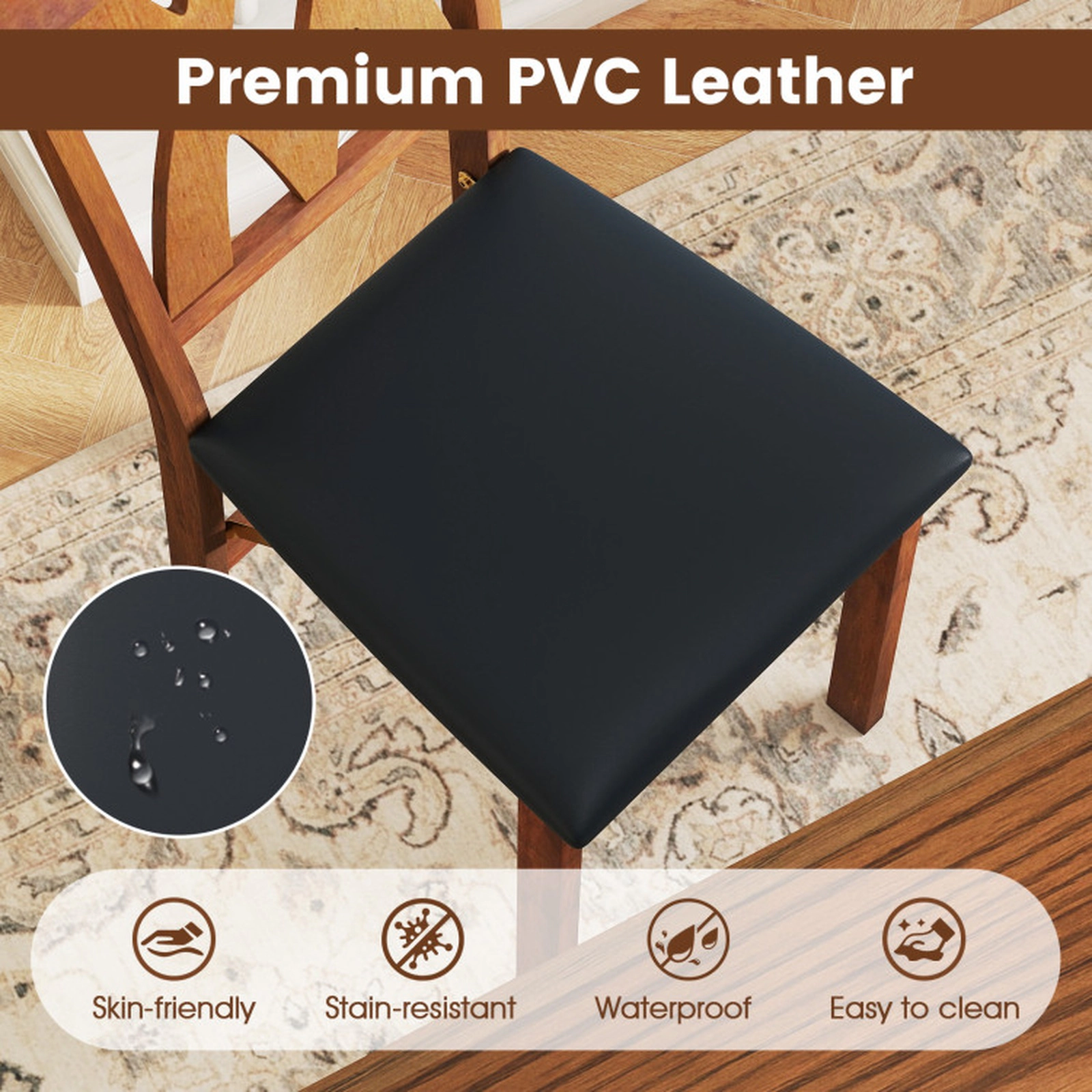 SUGIFT Folding Wooden Dining Chair Faux Leather Upholstered Armless Kitchen Chair 330-Lb Capacity Black and Walnut