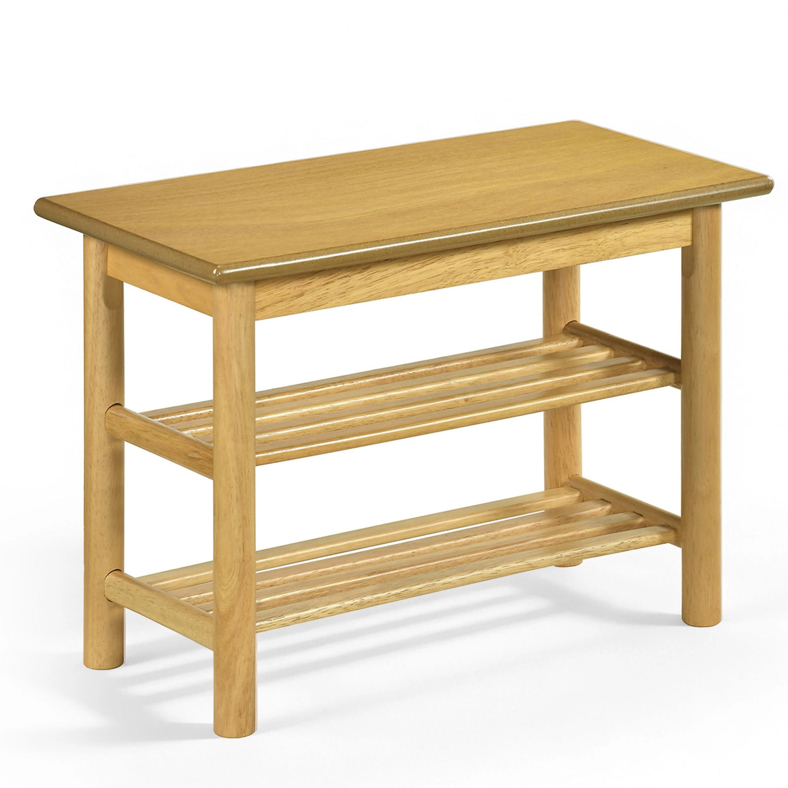 SlickBlue Wooden Shoe Bench with 2-Tier Storage Shelves and Seat