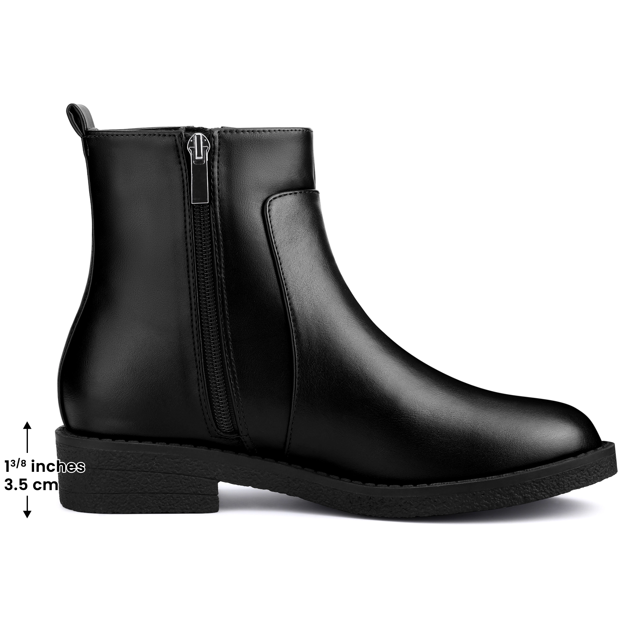 BLISSFUL STEP Women Faux Leather Round Toe Zipper Chunky Low Heel Ankle Boots
