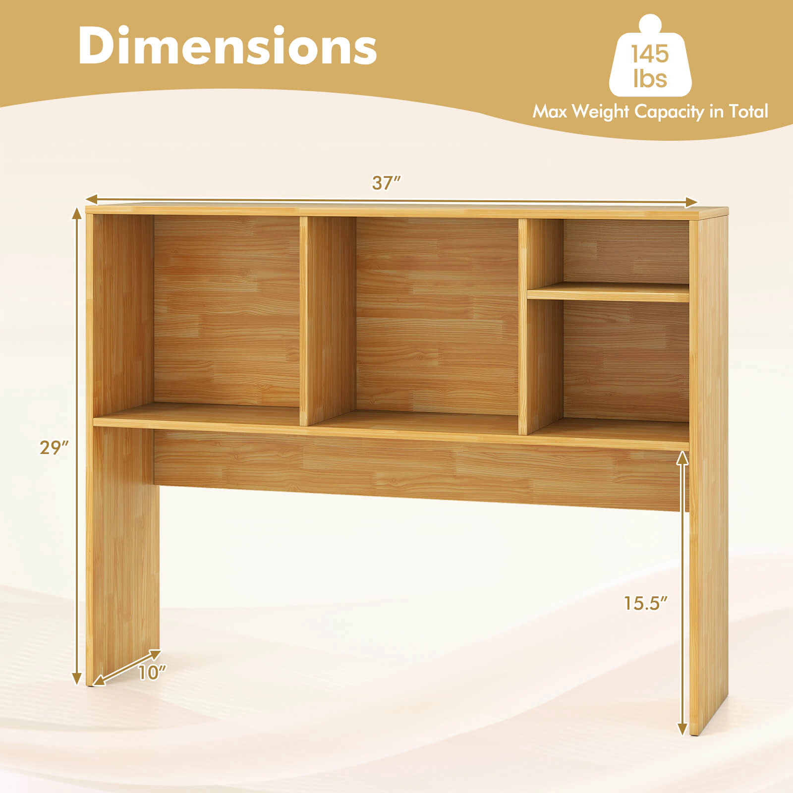 Costway Computer Desktop Bookcase Countertop Storage Bookshelf Organizer with 4 Cubbies Walnut
