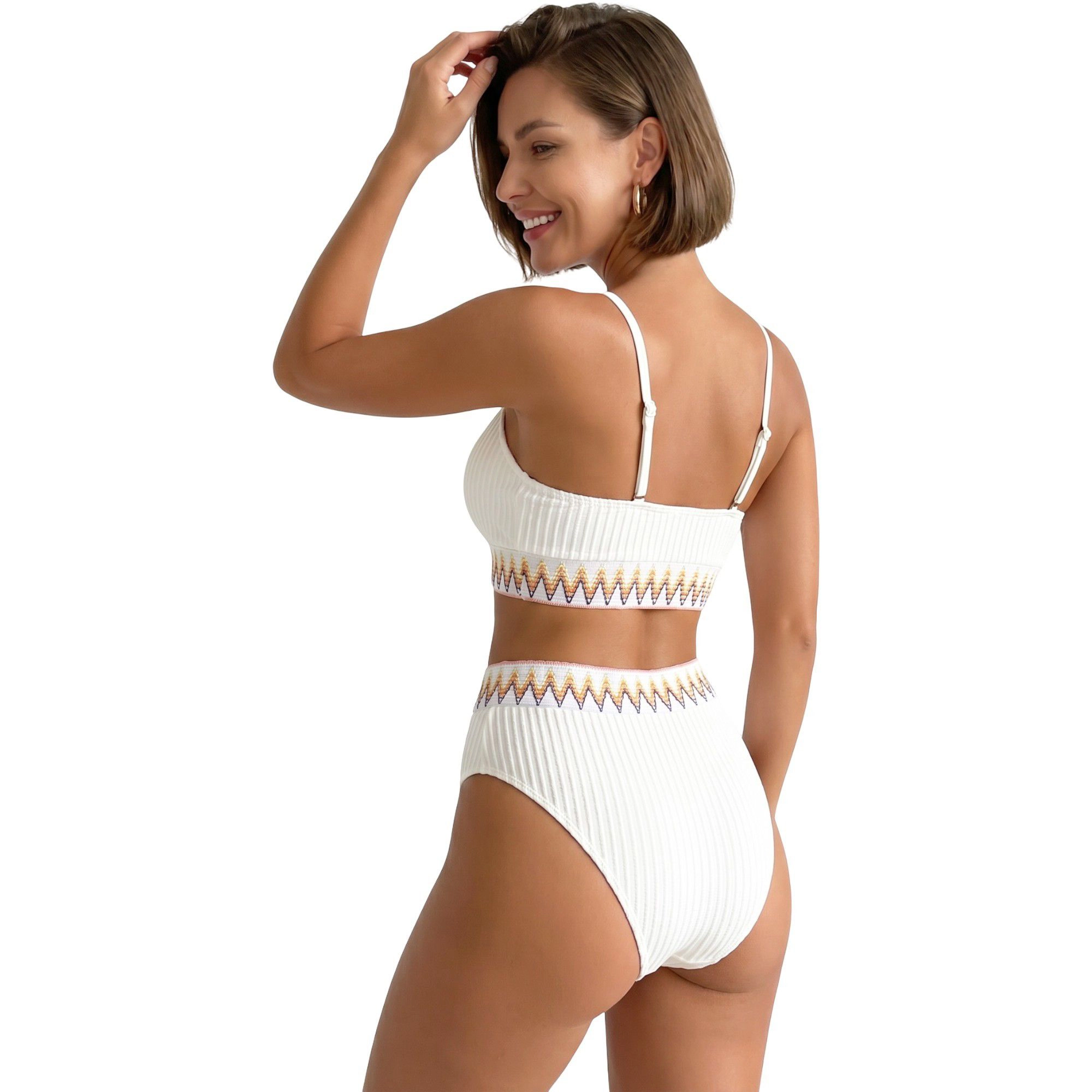 Anna-Kaci White Crochet Triangle Halter Bikini Set
