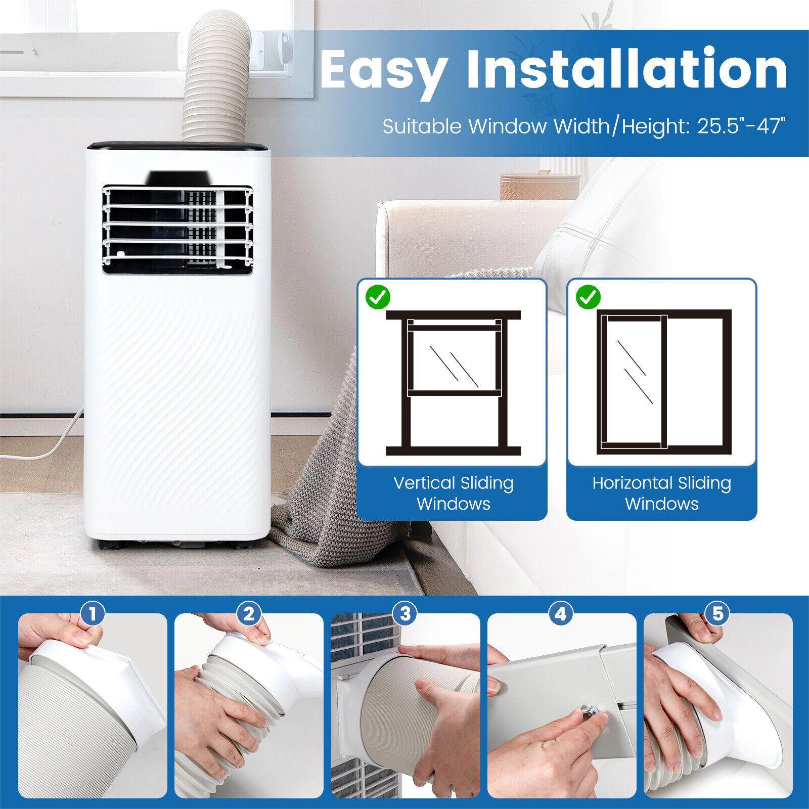 SUGIFT Black 10000-BTU 350-sq ft 4-in-1 Portable Air Conditioner with Overload Protection and Sleep Mode