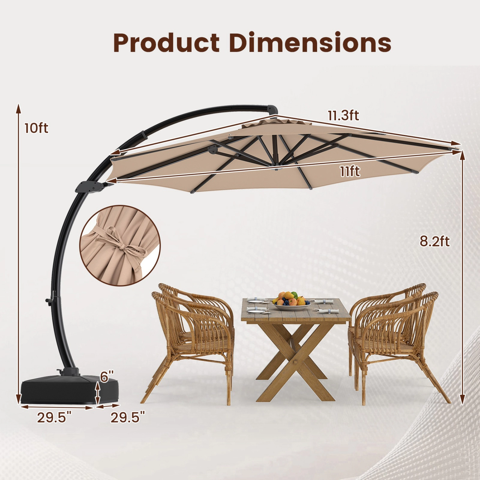 SUGIFT 360-Degree Rotation Tilt and Weighted Base 11 FT Cantilever Patio Umbrella