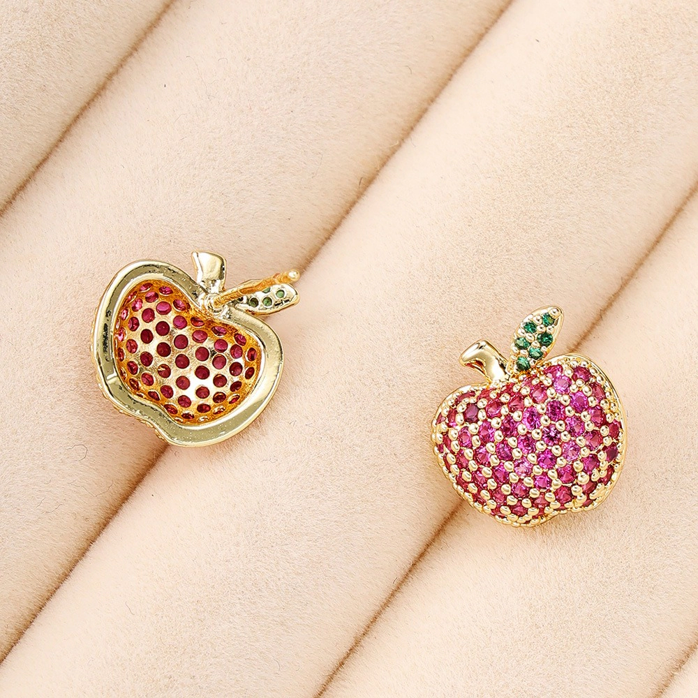 Women Colorful Paved Cubic Zirconia Apple Stud Earring