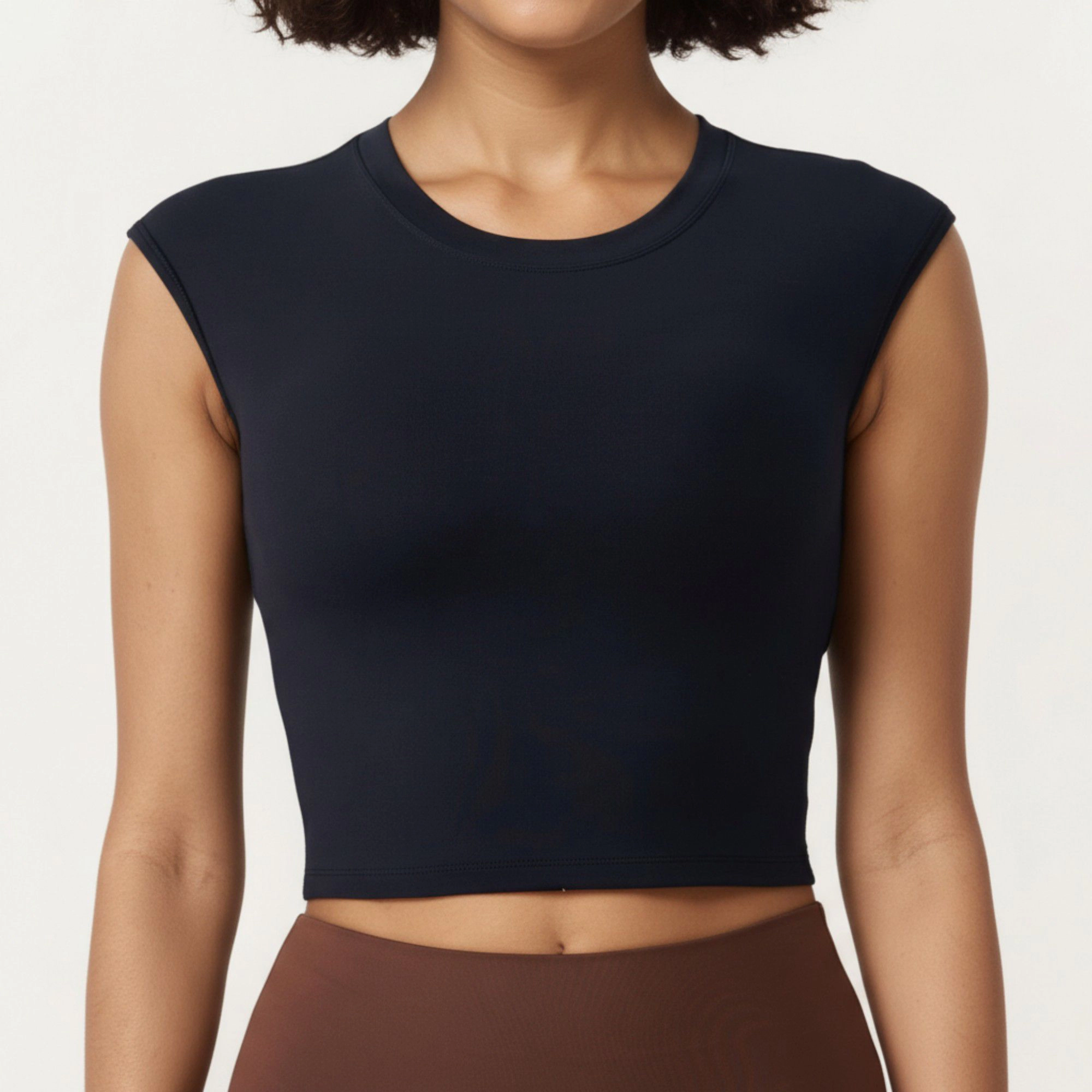 Anna-Kaci Women's Sleeveless Cropped Fitted Active Tank Top with Smooth Stretch Fabric and Crew Neckline