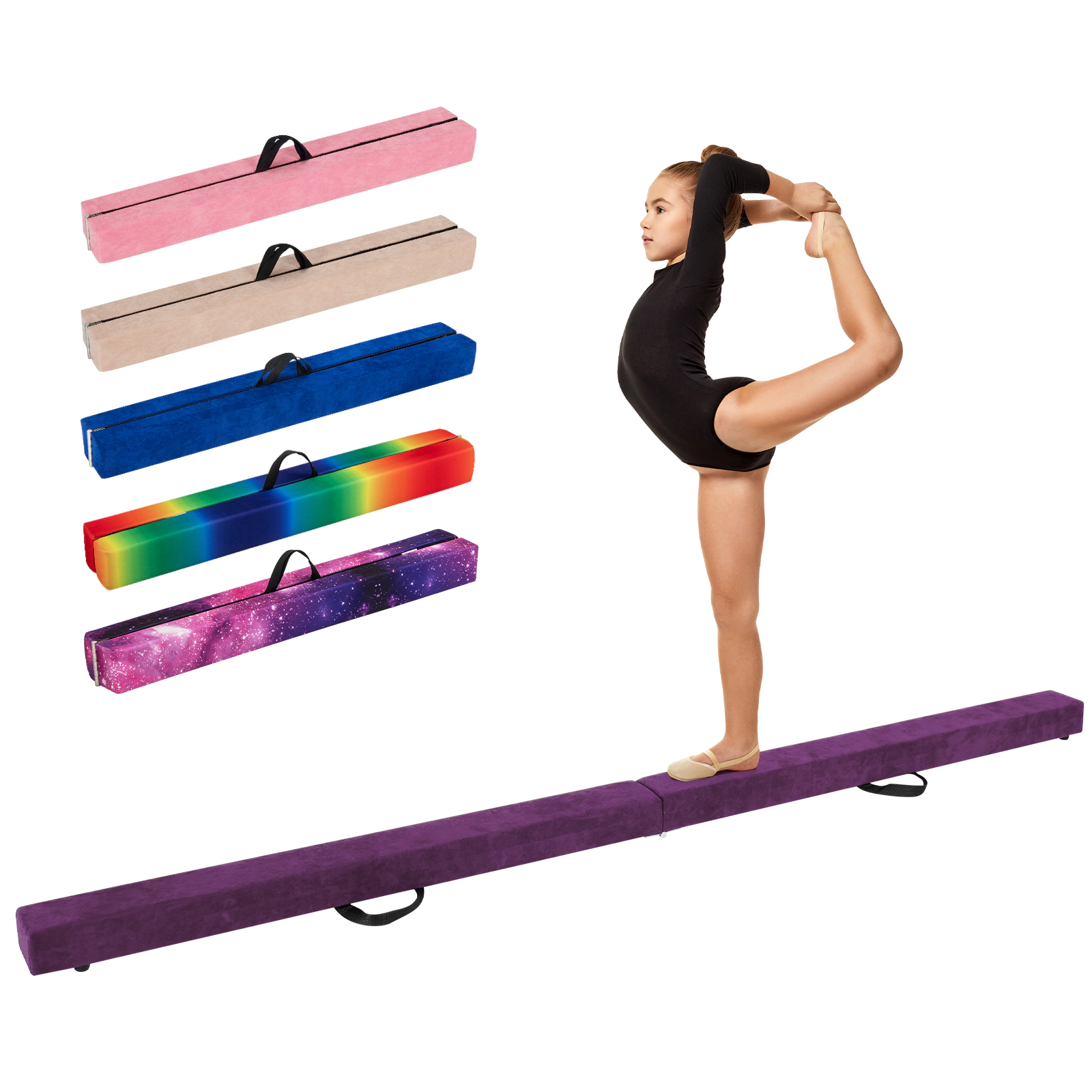 SUGIFT Kids Purple 8-ft Folding Balance Beam with Solid Pine Base and Anti-Slip Bottom 160-lb User Capacity