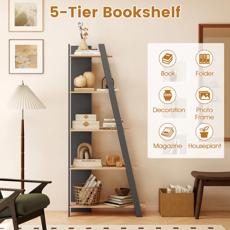 Hivvago 5-Tier Modern Bookshelf Narrow Vertical Display Shelf for Small Space